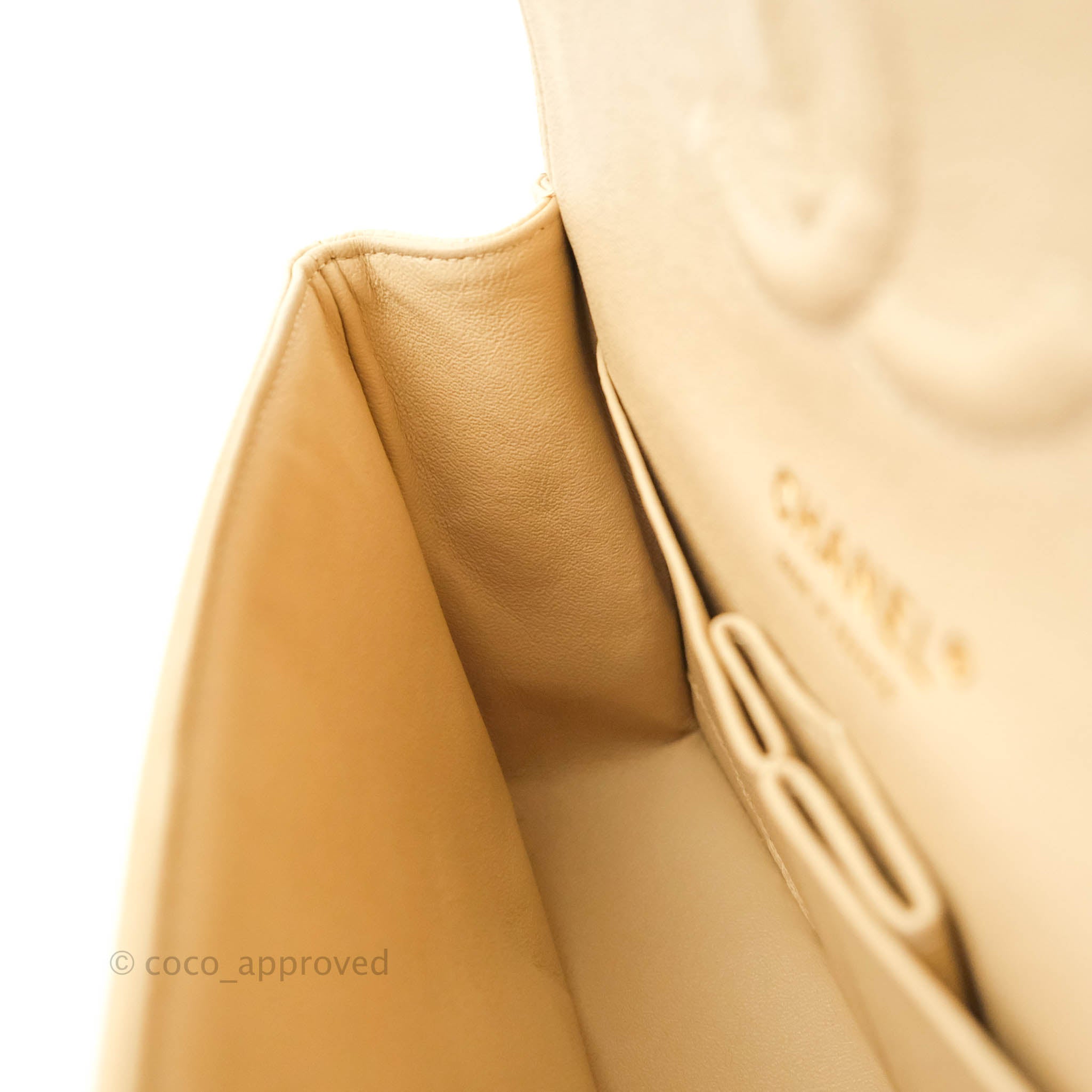 Chanel Classic Medium Double Flap Bag Quilted Beige Caviar Leather with Gold Hardware - Luxury Designer Handbag for Women, Perfect for Work, Date Night & Special Occasions