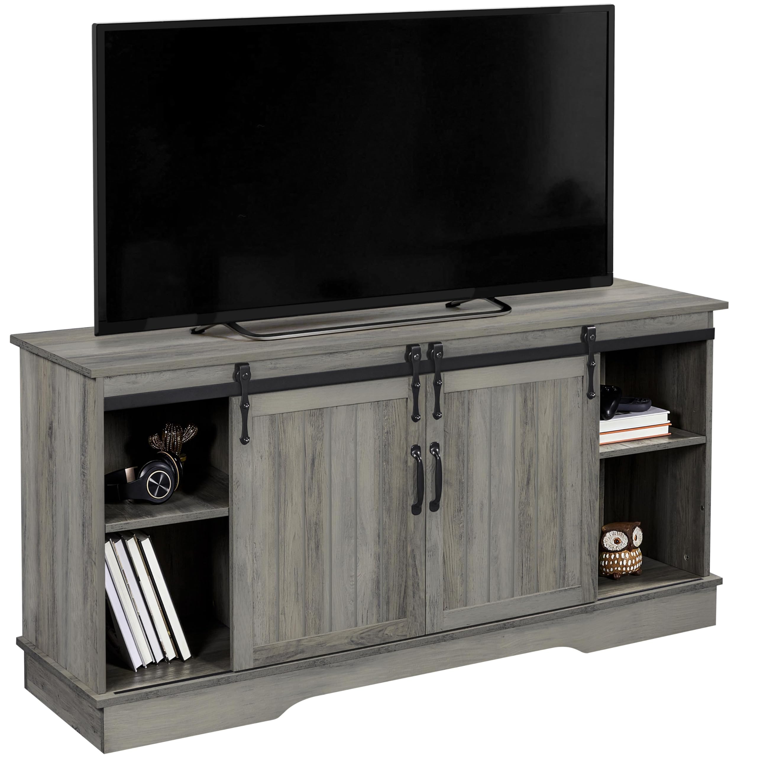 Topeakmart 65 Inch TV Stand with Sliding Barn Doors - Modern Wood Media Console for Living Room, Bedroom & Home Theater - Grey Wash Entertainment Center for TVs up to 65