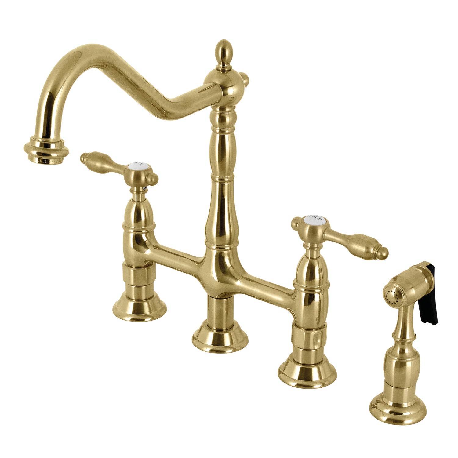 Arcticstone 30 Inch White Stone Single Bowl Farmhouse Kitchen Sink with Deck Mount Bridge Faucet - Brushed Brass Finish with Side Sprayer & Basket Strainer | Perfect for Rustic & Modern Kitchens, Remodeling Projects