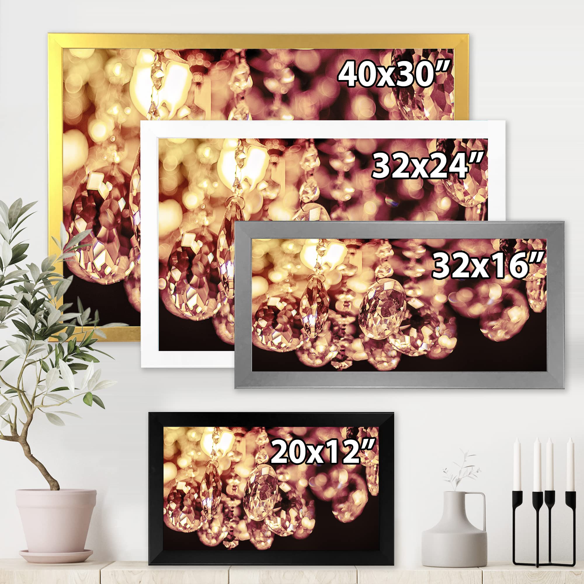 DesignQ Crystal Chandelier - Modern Hanging Bright Chandelier with Framed Wall Art for Living Room, Bedroom & Dining Room Decor