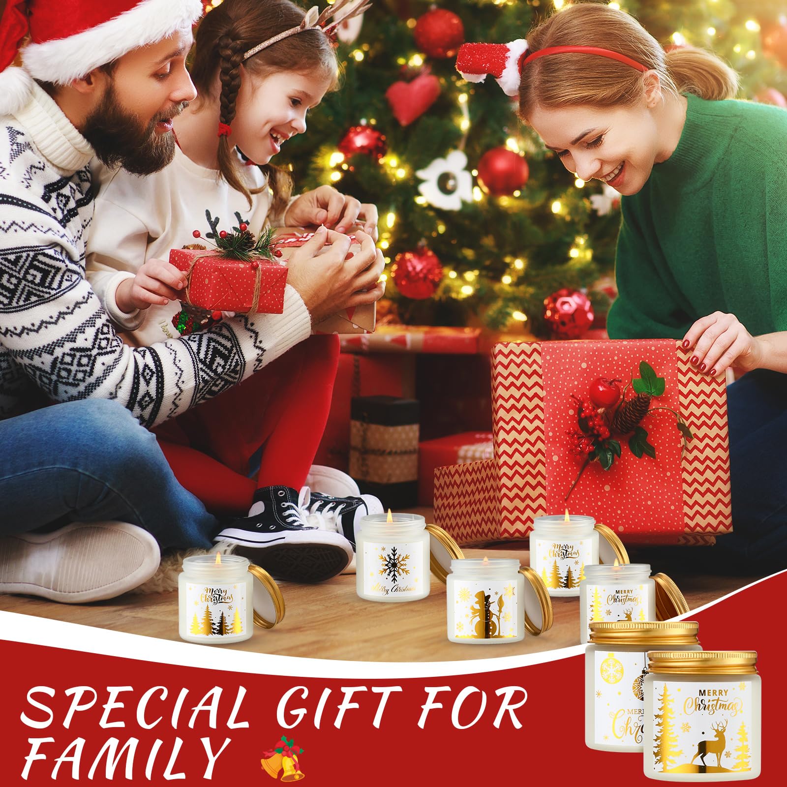 MTLEE 10-Piece Christmas Candle Gift Set - 10 Fragrant Scented Candles for Aromatherapy, Holiday Decor & Festive Gifts for Women (Golden Lid) - Perfect for Home Decor, Relaxation & Christmas Party Ambiance