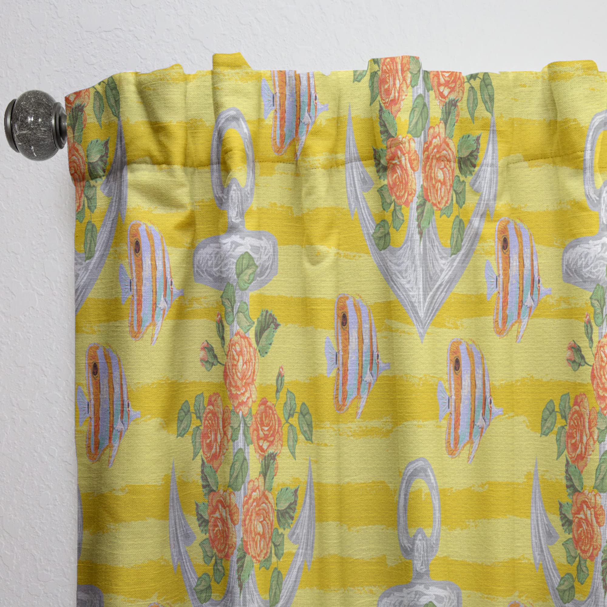 DesignQ Thermal Insulated Yellow Anchor Pattern Curtains - 52x108 Single Panel for Bedroom & Living Room - Blackout Drapes for Privacy, Light Control & Energy Efficiency