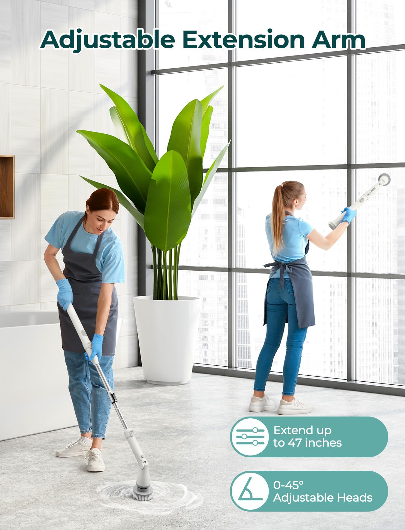 Electric Spin Scrubber SW1 - Cordless Shower Scrubber with Extendable Handle, 2 Speed Settings & 8 Brush Heads - Bathroom Cleaning Tool for Tubs, Tiles, Floors & Showers - Perfect for Deep Cleaning Grout and Hard-to-Reach Areas