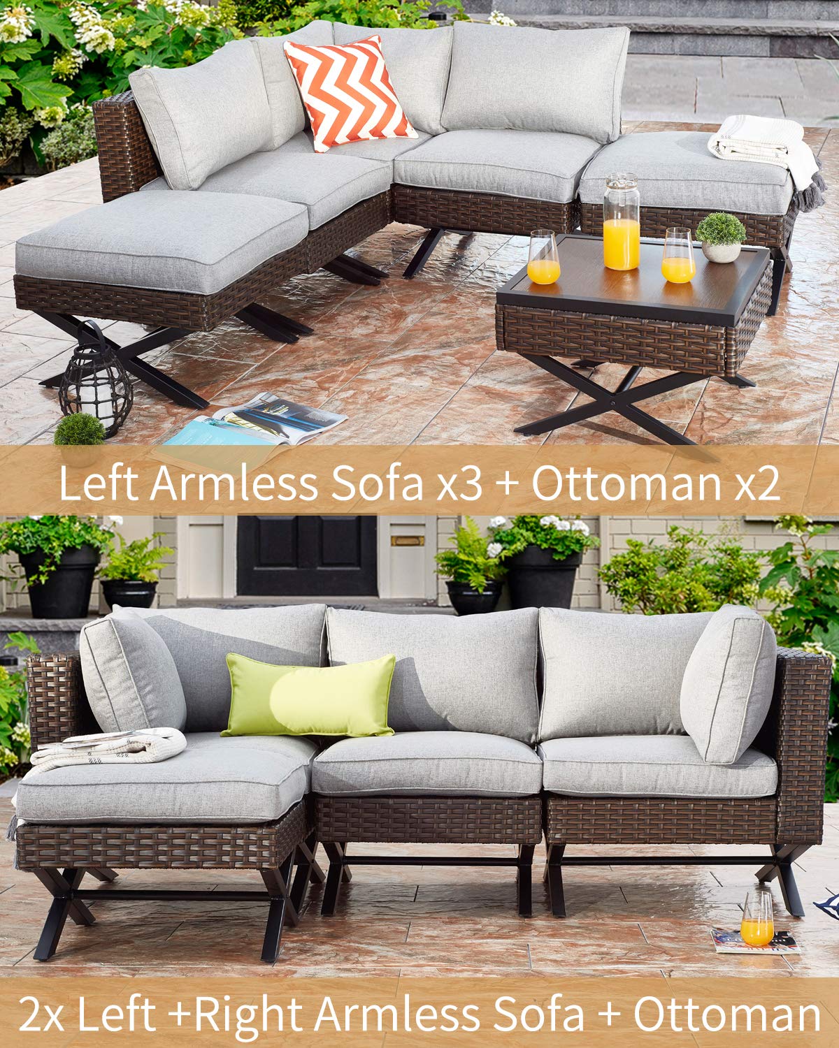 PatioFestival 2-Piece Wicker Rattan Ottoman Set - Large Outdoor Footstools with Cushions, All-Weather Patio Furniture for Garden, Poolside & Deck Relaxation