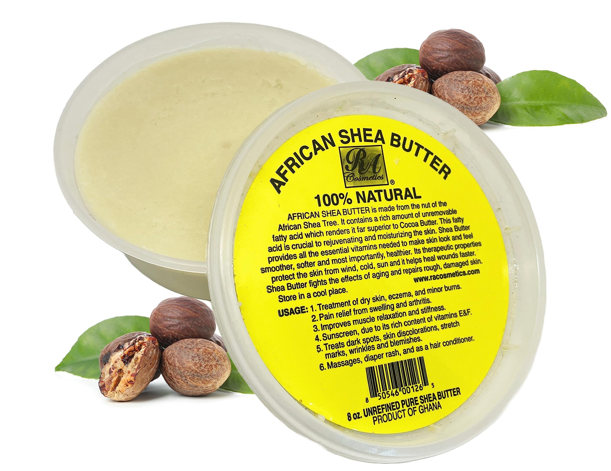 Pure Raw Unrefined African Shea Butter from Ghana - Ivory Color, 8oz Jar - Natural Moisturizer for Skin & Hair Care