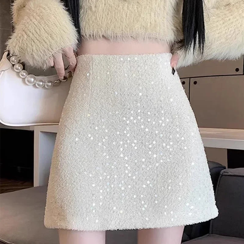 ABRINI Women's High Waist A-Line Tweed Mini Skirt - Office Party Slim Fit Shiny Skirt for Spring & Summer | Workwear, Cocktail Dress, Date Night Outfit
