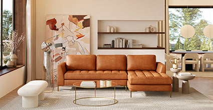 Modern Calle Right Facing Sectional Sofa - L-Shaped Corner Couch for Living Room, Family Room & Small Spaces | Comfortable Fabric Upholstery with Reversible Chaise