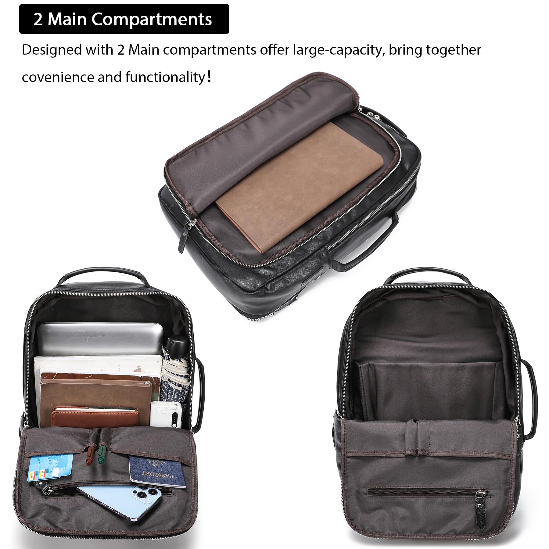 Premium LANNSYNE Vegetable Tanned Leather Backpack for Men - Expandable Laptop Backpack Fits 15.6 Inch Notebook, Durable Travel Rucksack & Stylish Shoulder Tote Bag for Work, College & Outdoor Adventures