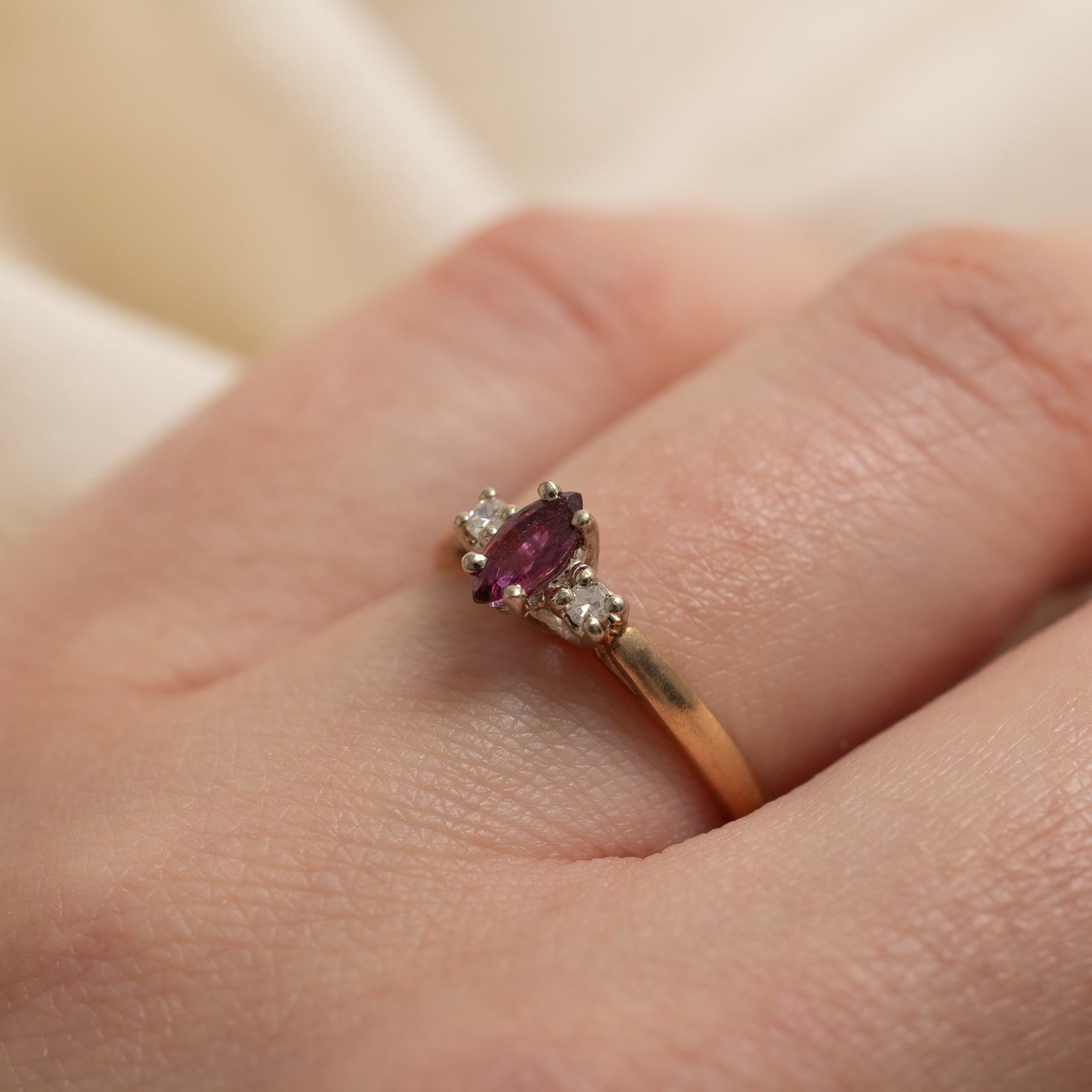 Exquisite Marquise Cut Ruby & Diamond Ring - 0.21ct Ruby & 0.05ctw Diamonds - Size 6 - Perfect for Engagement, Anniversary & Special Occasion Gifts