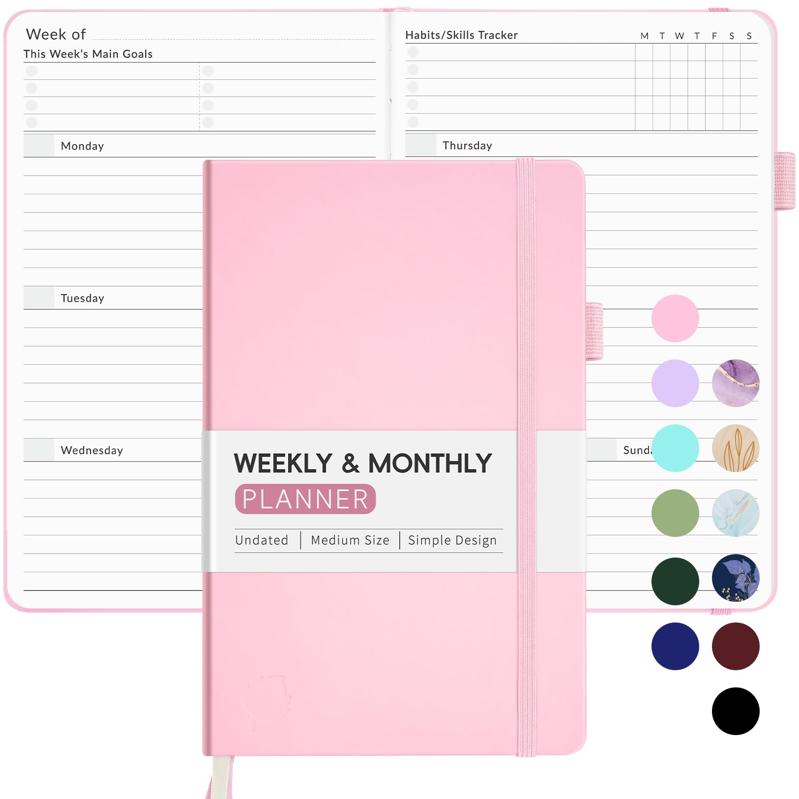 2025 Undated Weekly & Monthly Planner - Cute Pink A5 Organizer Notebook for Goal Tracking & Task Management | Perfect for Students, Professionals & Busy Moms | Start Anytime Daily Journal & Productivity Planner
