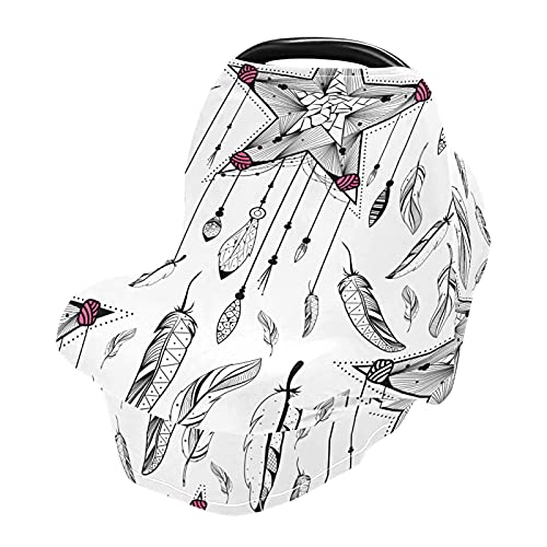 Breathable Stretchy Baby Car Seat Cover - Soft Feather Boho Nursing Scarf for Breastfeeding, Universal Fit for Boys & Girls | Perfect for Travel, Shopping & Outdoor Activities