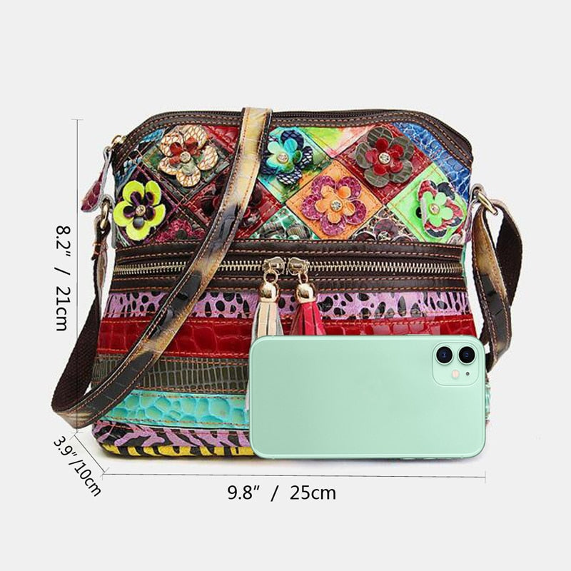 Stylish Women's Patchwork Genuine Leather Handbag - Fashionable Crossbody Purse for Work, Travel & Everyday Use