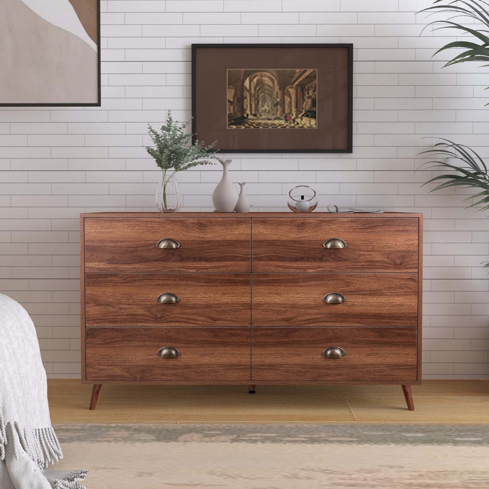 JOZZBY 6-Drawer Wood Dresser for Bedroom - Modern Storage Chest with Wide Drawers & Metal Handles - Perfect for Bedroom, Living Room, Hallway & Entryway Organization
