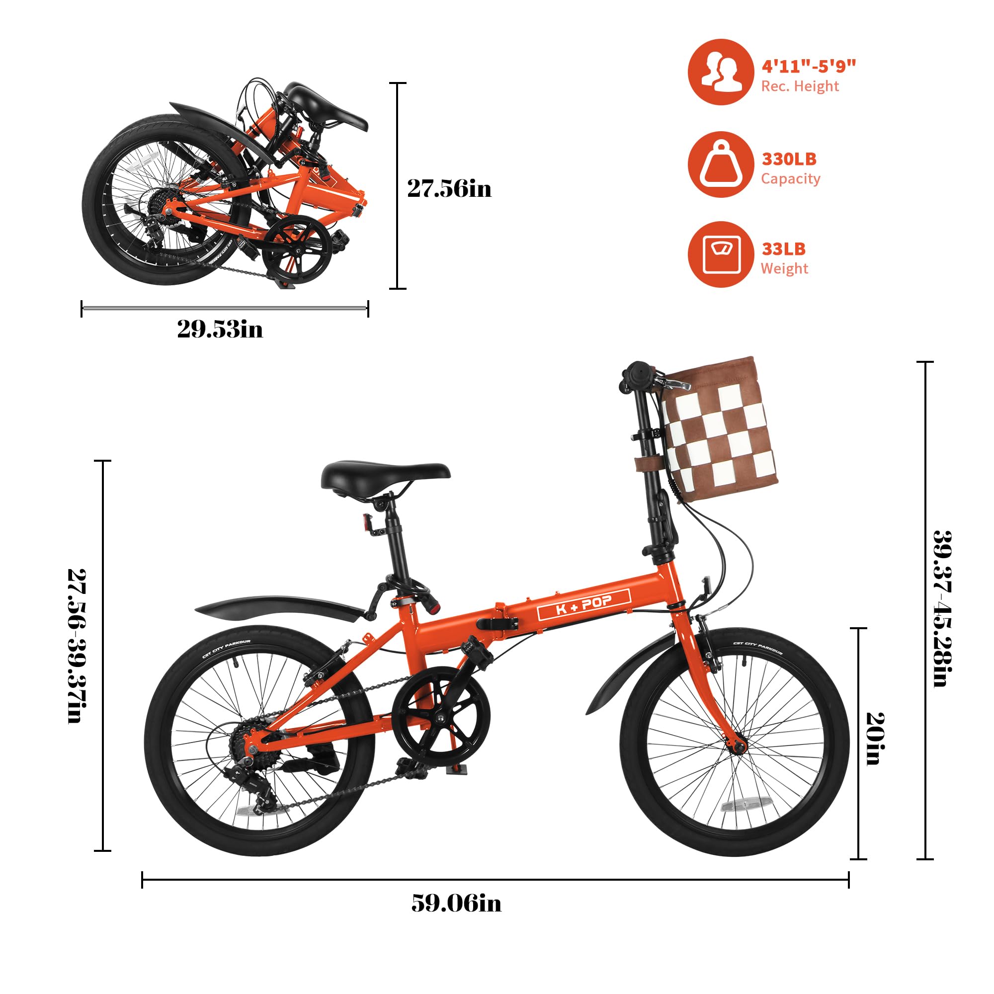 Foldable Adult Bicycle - 20 Inch Commuter Bike with Detachable Basket, 7-Speed Gears, Lightweight & Streamlined Folding Design - Perfect for Urban Commuting, Campus Travel & Weekend Adventures