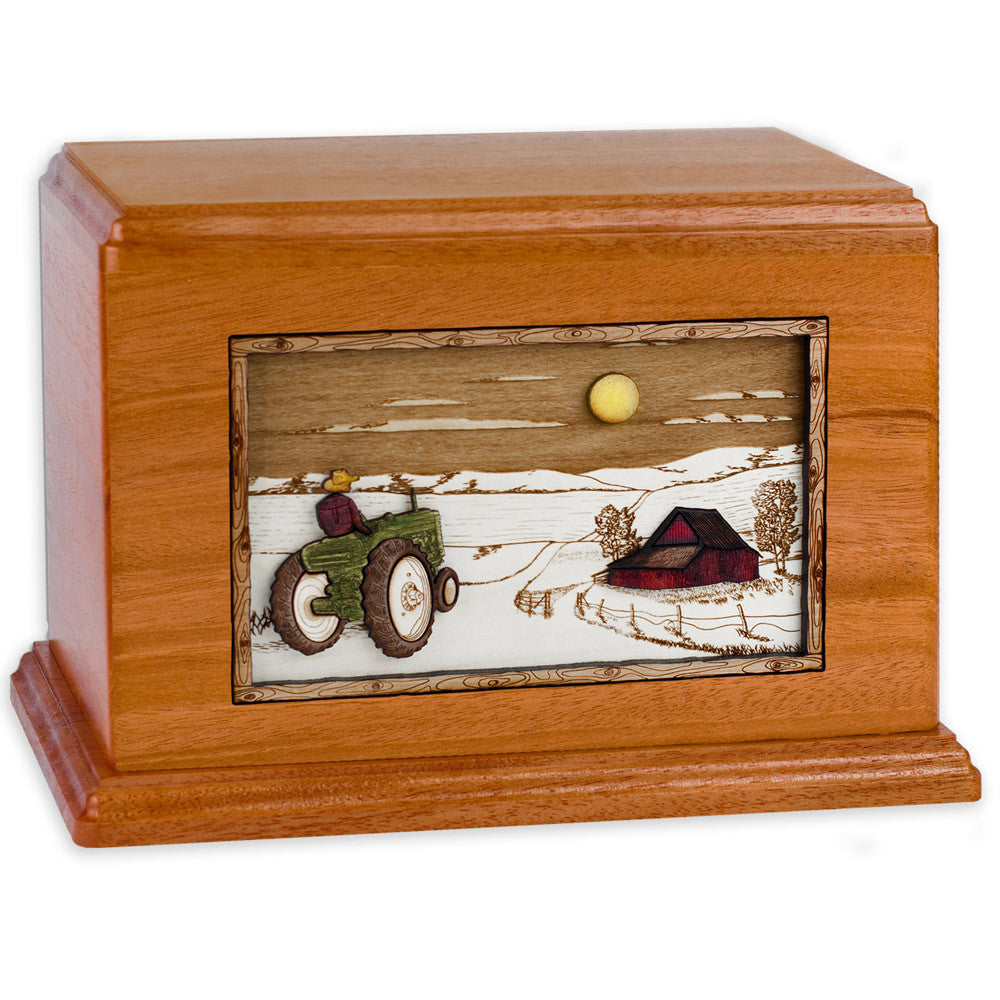 Handcrafted Farm Tractor 3D Wood Inlay Cremation Urn - Memorial Keepsake for Loved Ones | Perfect for Home Display, Memorial Services & Farm Enthusiasts
