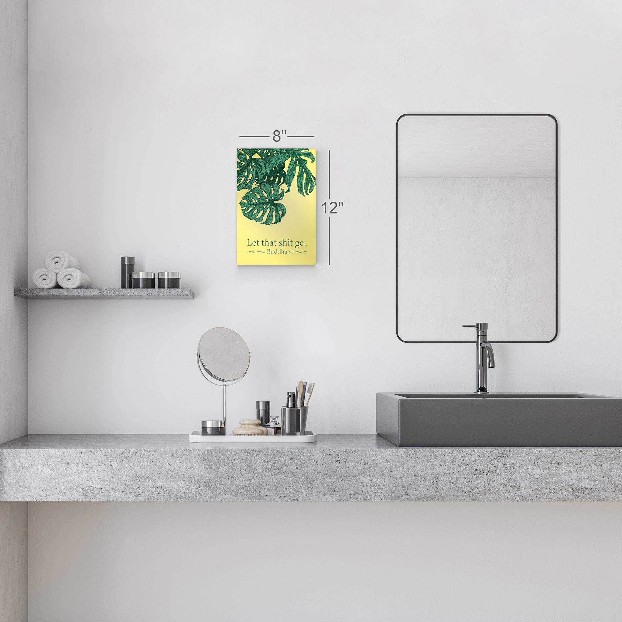 Funny Buddha Quote Metal Print - 'Let That Shit Go' Bathroom Wall Art Decor | 36x24 Inch Ready-to-Hang Home Decoration | Made in USA | Perfect for Bathroom, Spa, Meditation Room & Zen Home Decor