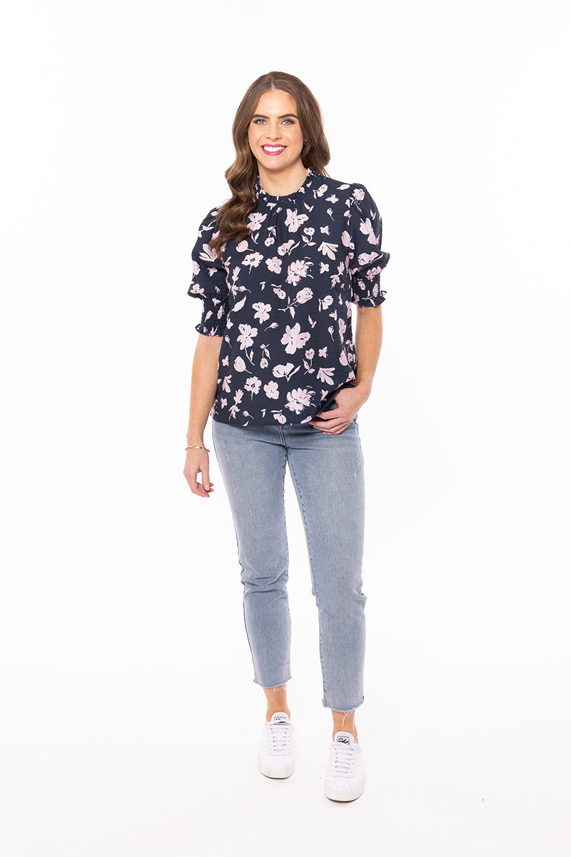 Wishful Top | Pink Spaced Floral Print Women's Blouse - Perfect for Spring Outfits, Date Nights & Casual Wear