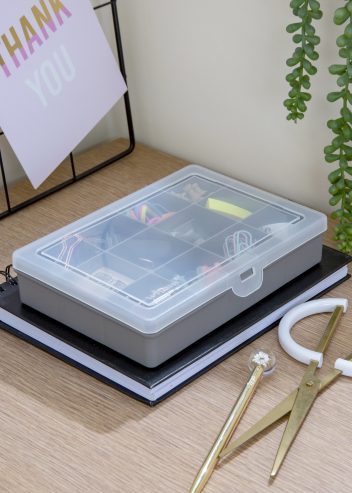 2.03 Organizer Box 19cm with 12 Compartments - Grey Storage Solution for Office, Craft Supplies & Home Organization