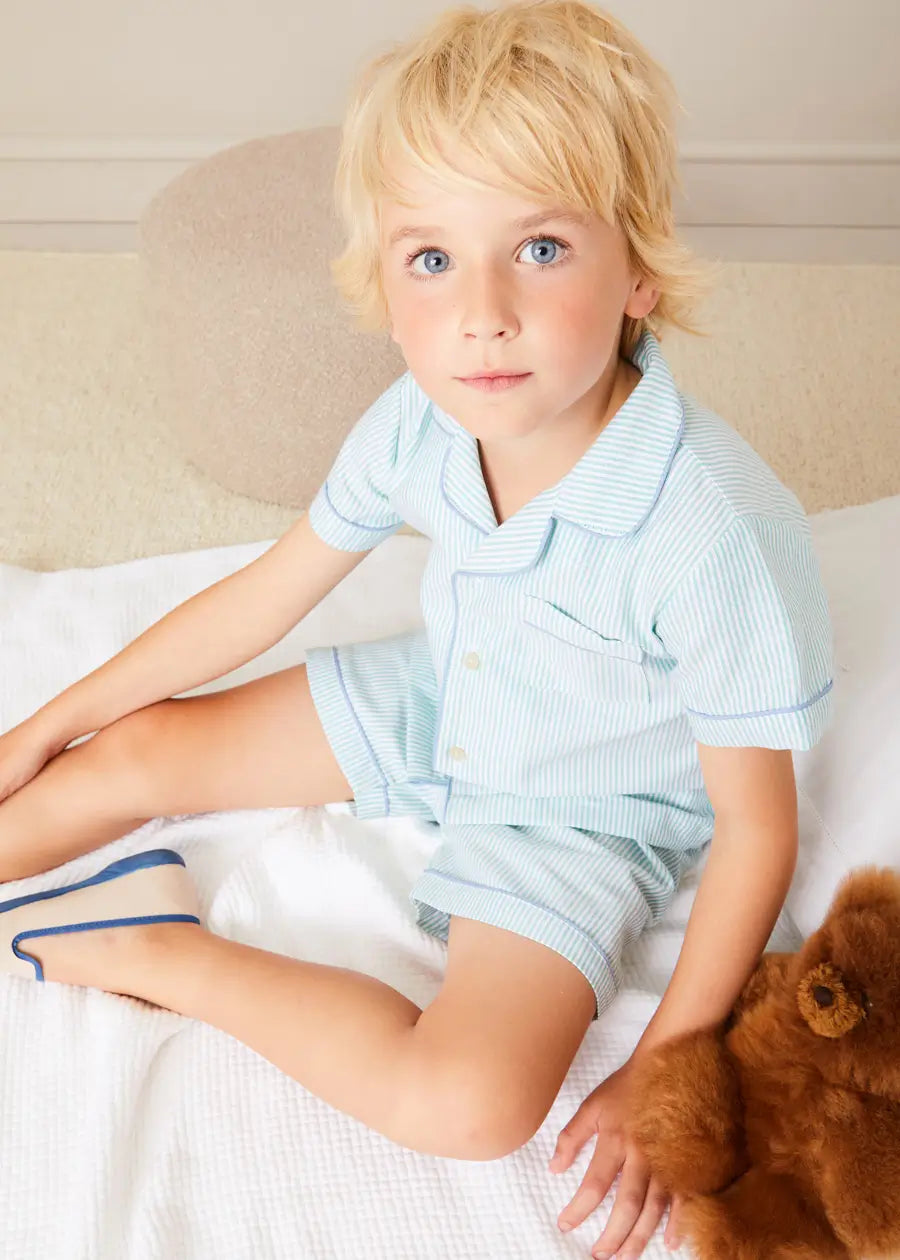 Rochester Striped Short Sleeve Cotton Pajamas for Kids - Green (18 Months to 10 Years) | Soft & Comfortable Sleepwear for Boys & Girls | Perfect for Bedtime, Lounging & Family Matching Pajama Sets
