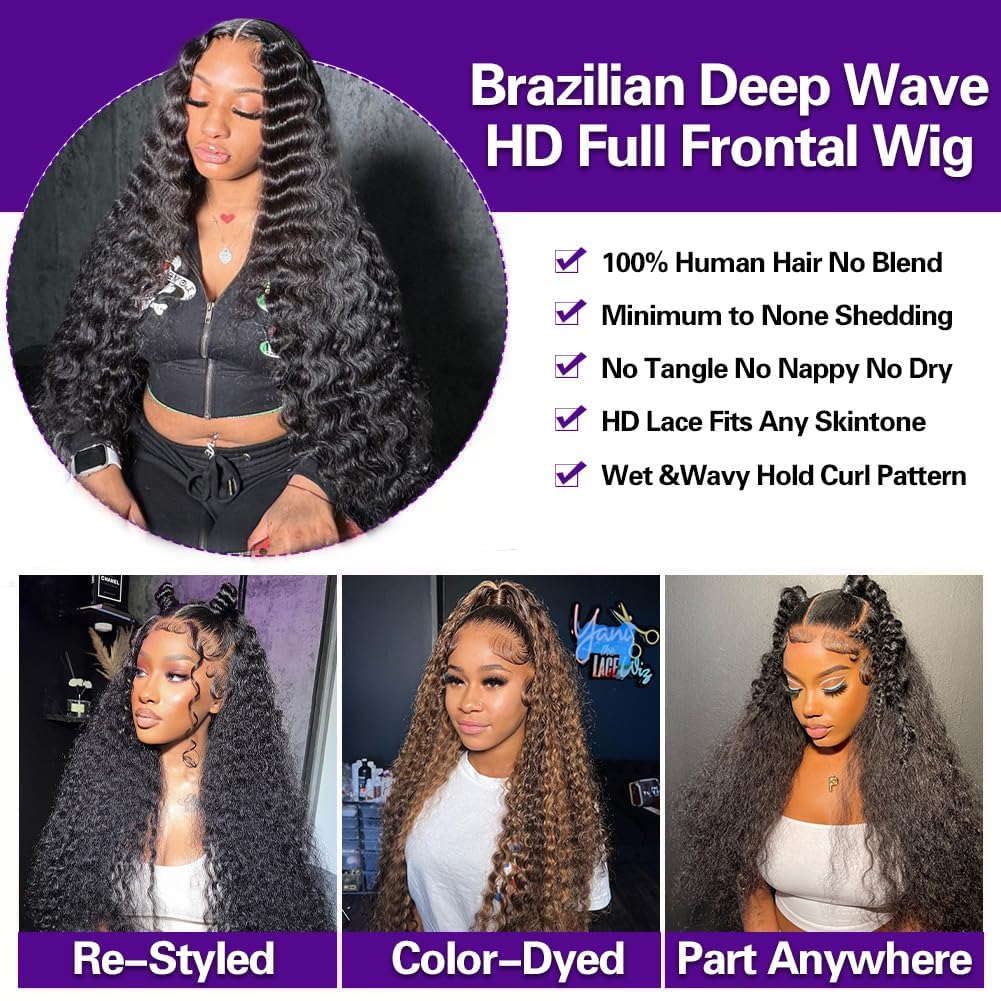 30 Inch 200% Density 13x4 Deep Wave Lace Front Human Hair Wig - Pre Plucked with Baby Hair for Black Women | Perfect for Daily Wear, Parties & Special Occasions