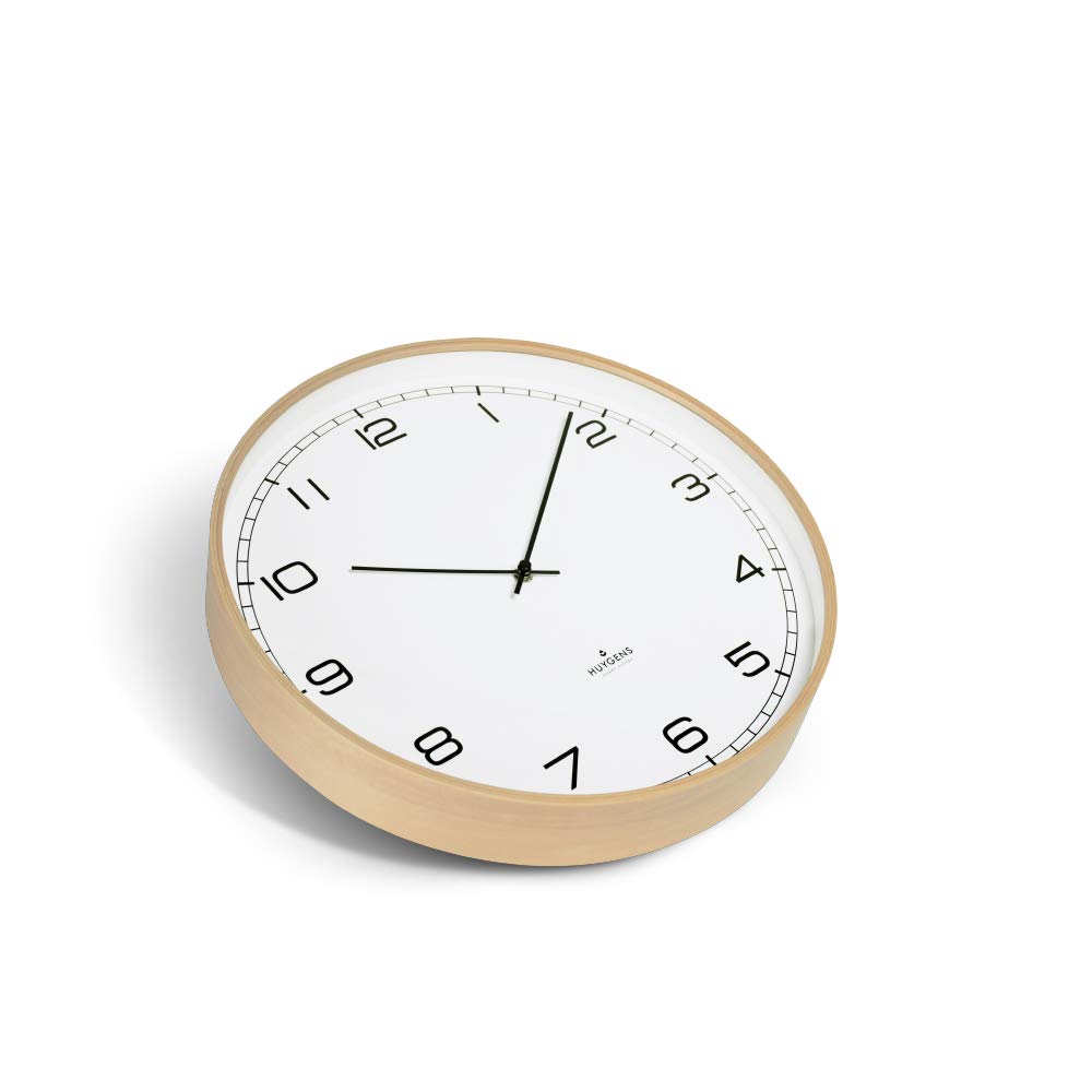 Huygens Wood 45 Inch Large Wall Clock - Modern White Wooden Clock for Living Room, Bedroom, Office Decor | Silent Non-Ticking, Battery Operated, Easy to Read Roman Numerals | Perfect Home & Office Decoration Gift