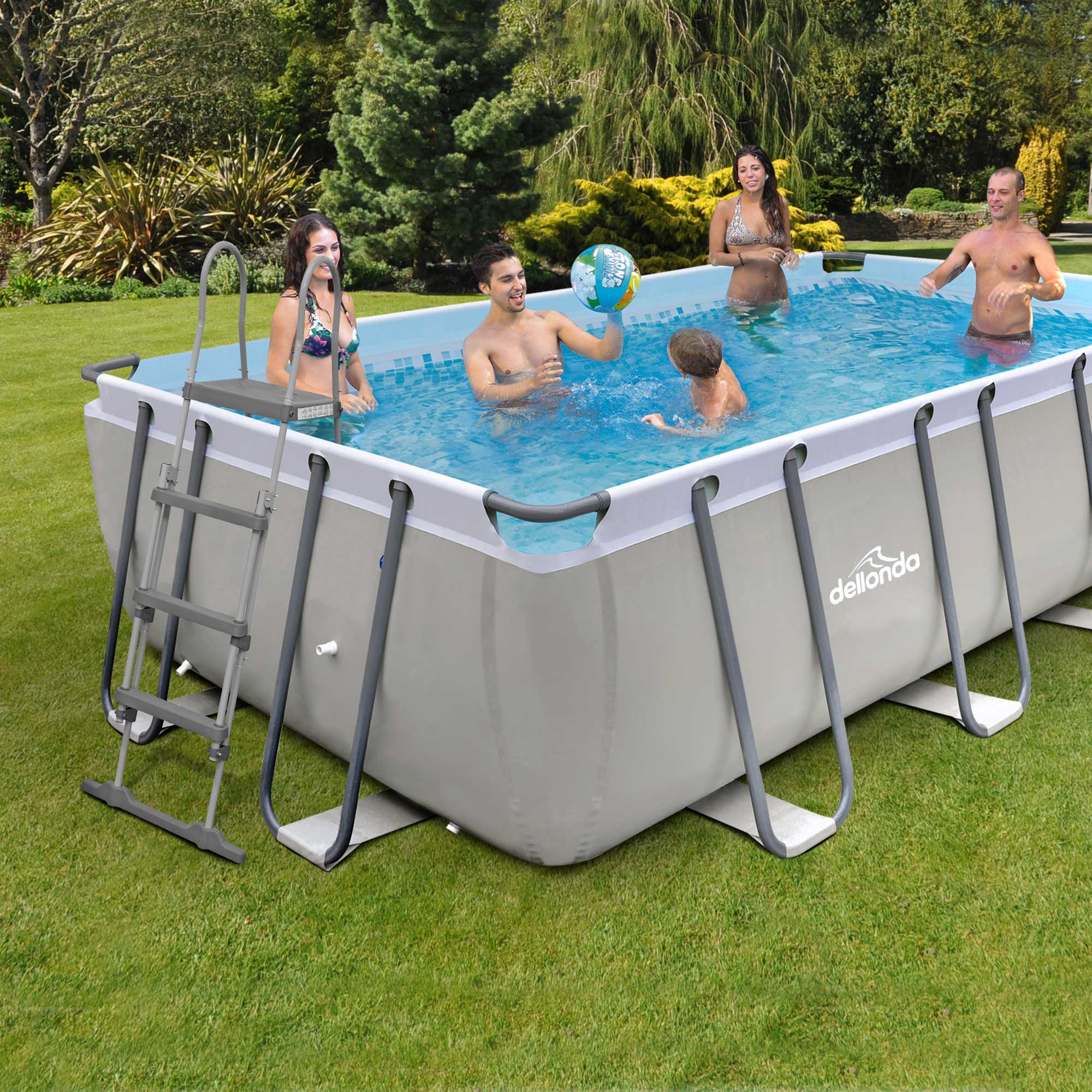 18ft Deluxe Steel Frame Above Ground Swimming Pool with Filter Pump - Durable Rectangular Backyard Pool for Family Fun, Outdoor Parties & Summer Relaxation DL22