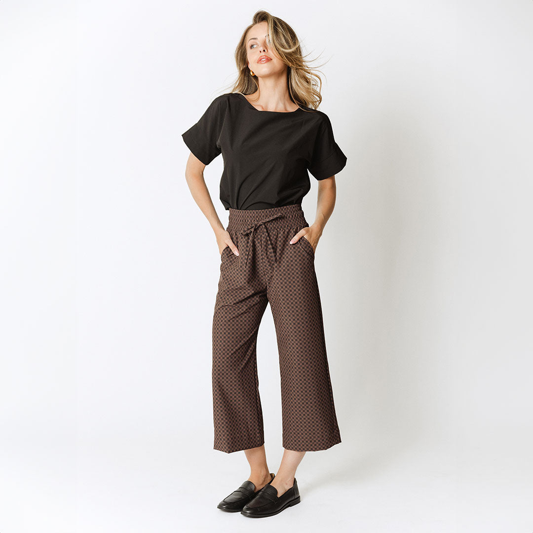 Audrey Wide Leg Pants for Women - High Waisted Linen Trousers with Wicker Print | Perfect for Summer, Office Wear & Casual Outfits