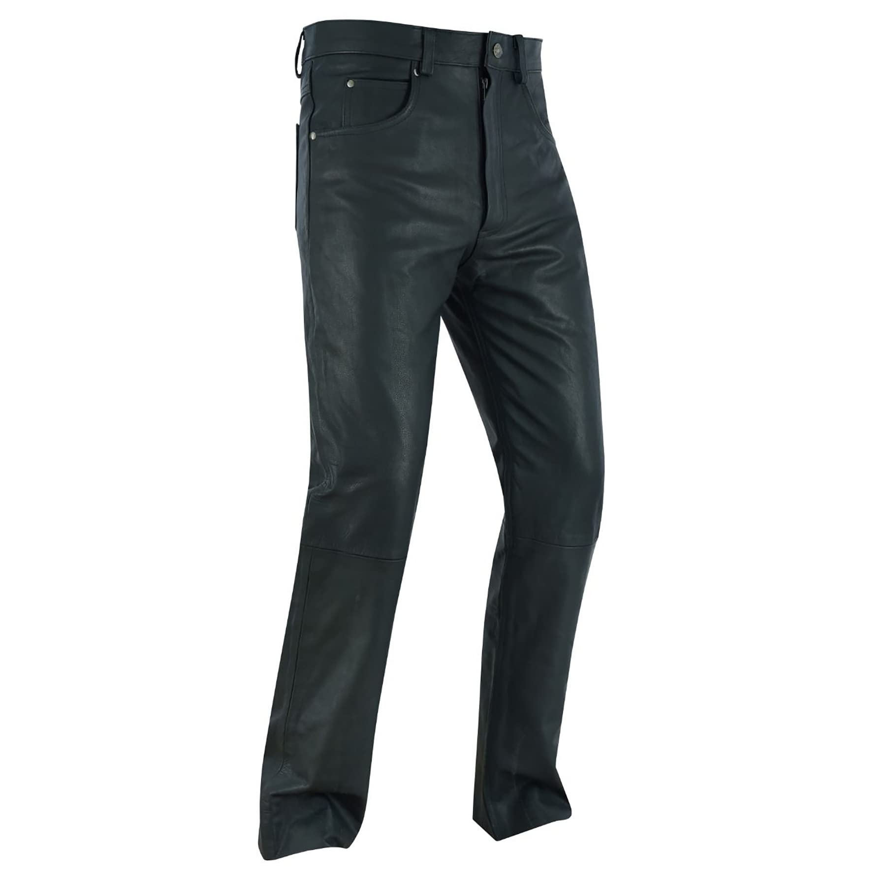 Men's Black Leather Motorcycle Pants - Biker Jeans Style with 5 Pockets for Riding