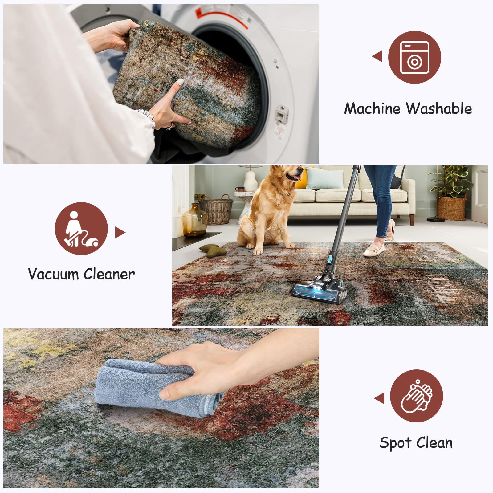 Lahome Modern Abstract 9x12 Washable Low Pile Non-Slip Area Rug - Soft Red Indoor Carpet for Bedroom, Living Room & Dining Room Decor | Perfect for Home, Apartment & Office Use