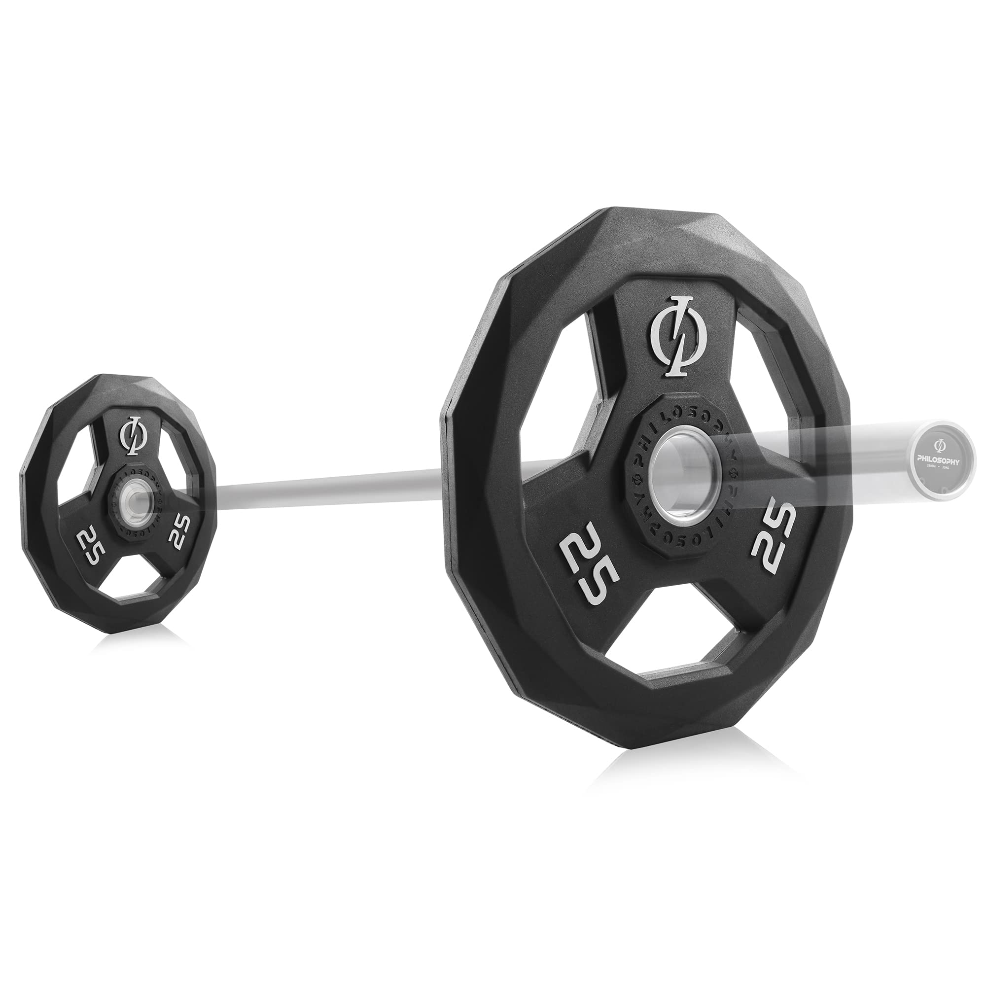 Philosophy Gym Set of 2 Rubber Coated Olympic Grip Weight Plates - 2-in Olympic Plates Black for Home & Commercial Gym Workouts