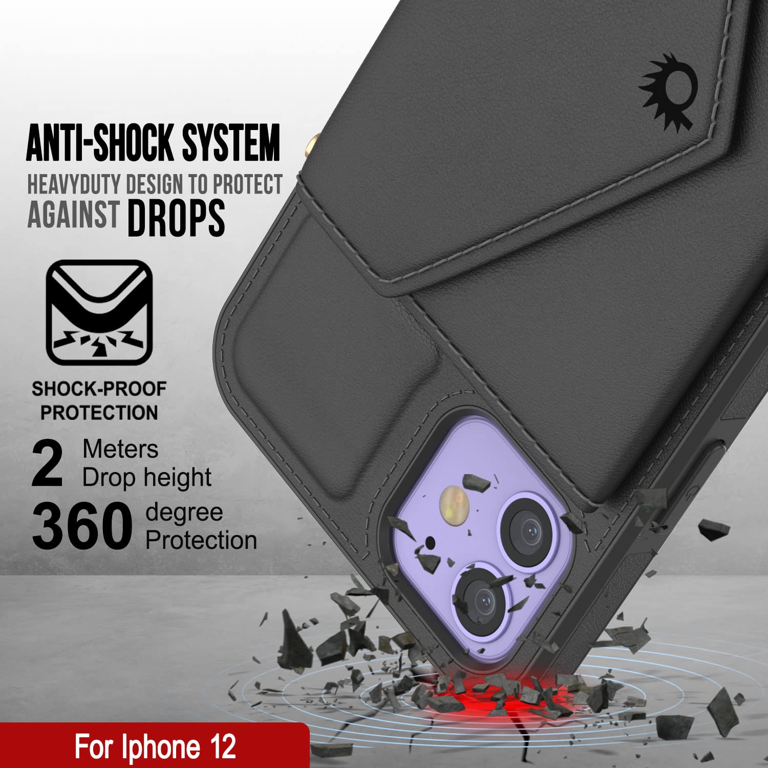 Punkcase for iPhone 12 Wallet Phone Case - Sparkle Series PU Leather Crossbody Purse with Kickstand & Shoulder Strap | Stylish Protective Cover for iPhone 12 (6.1 Inch) Black | Perfect for Work, Travel & Everyday Use