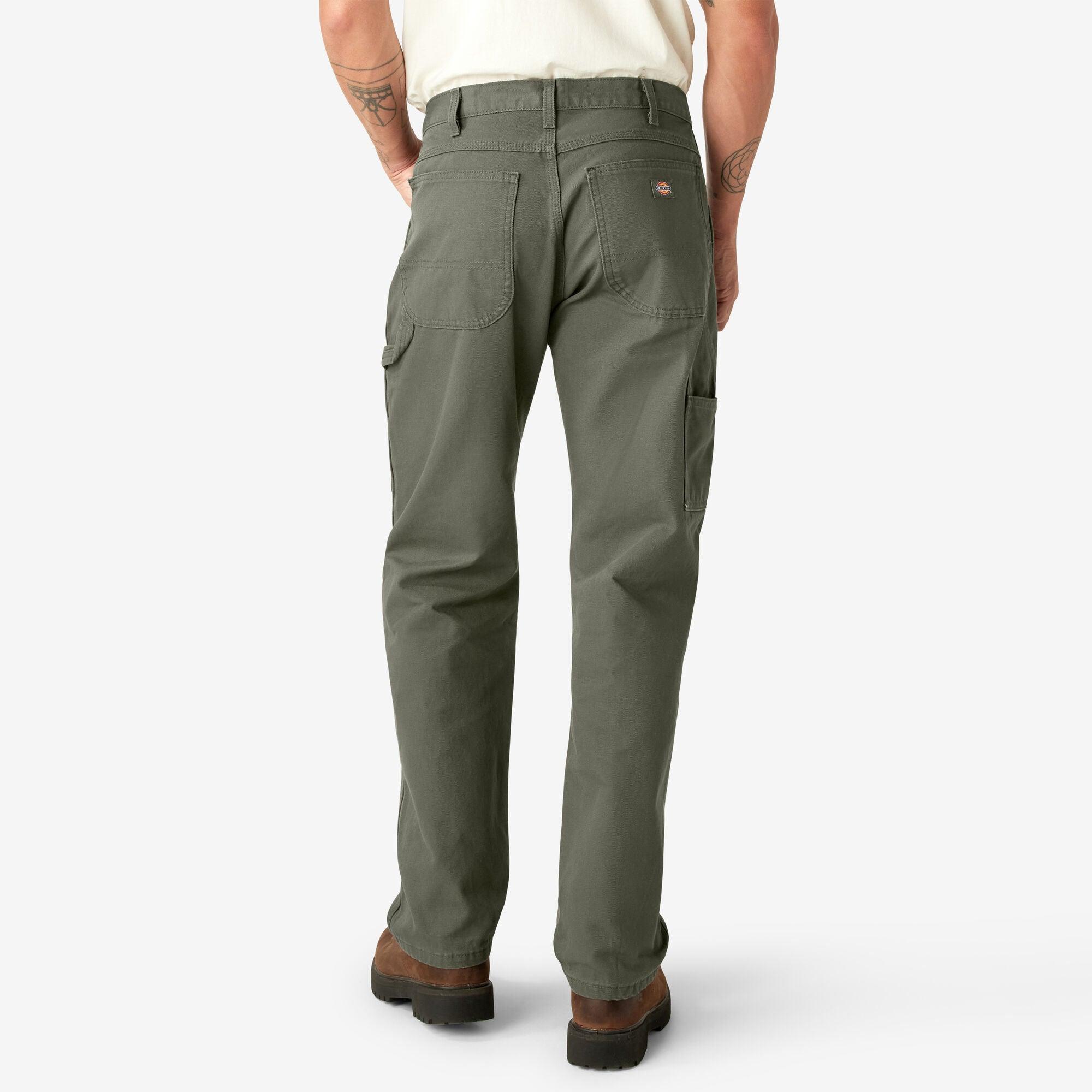 Relaxed Fit Heavyweight Duck Carpenter Pants for Men - Durable Workwear in Rinsed Moss Green - Perfect for Construction, Woodworking & Outdoor Activities