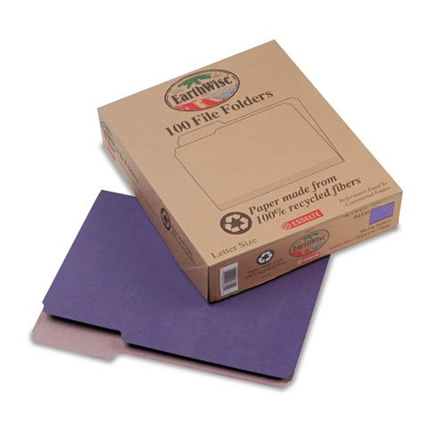Pendaflex Earthwise Recycled File Folders - 1/3 Cut Top Tab, Letter Size, Violet, 100% Recycled Material (100/Box) - Eco-Friendly Office Supplies for Home & Business Organization