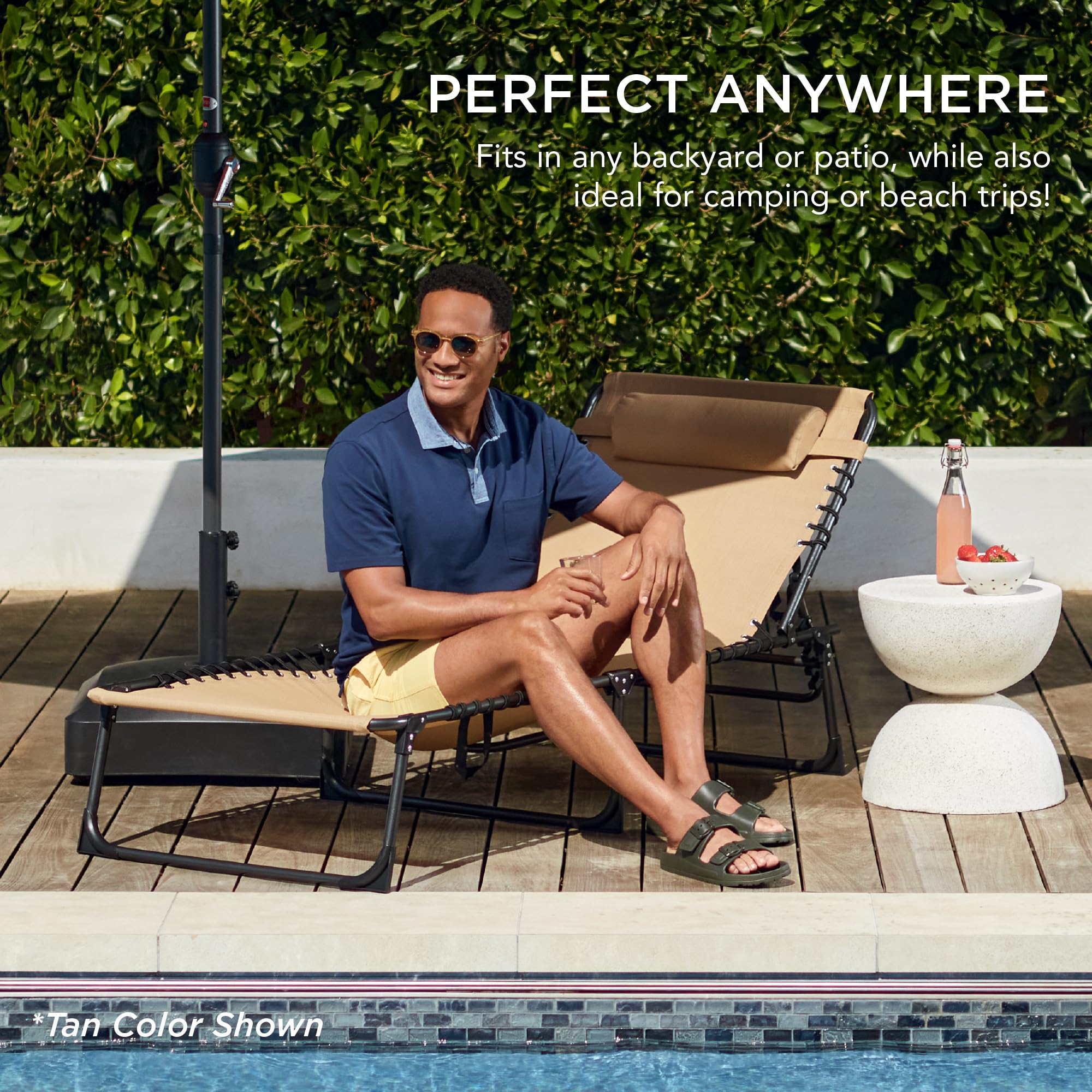 Best Choice Products Patio Chaise Lounge Chair - Portable Outdoor Folding Recliner with 8 Adjustable Positions & 300lb Weight Capacity - Perfect for Backyard, Poolside, Beach & Camping - Navy Blue