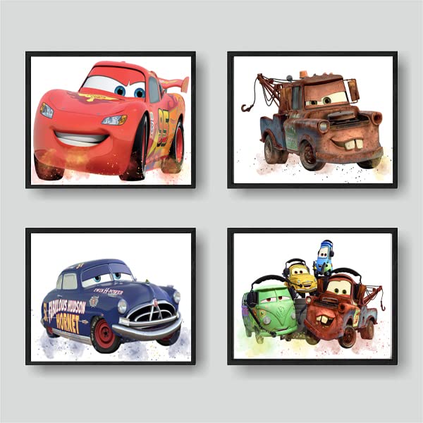 Cars Movie Poster - 8x10 Inch Unframed Wall Art Decor for Kids & Boys Room, Birthday Party, Bedroom - Disney Pixar Themed Room Decoration