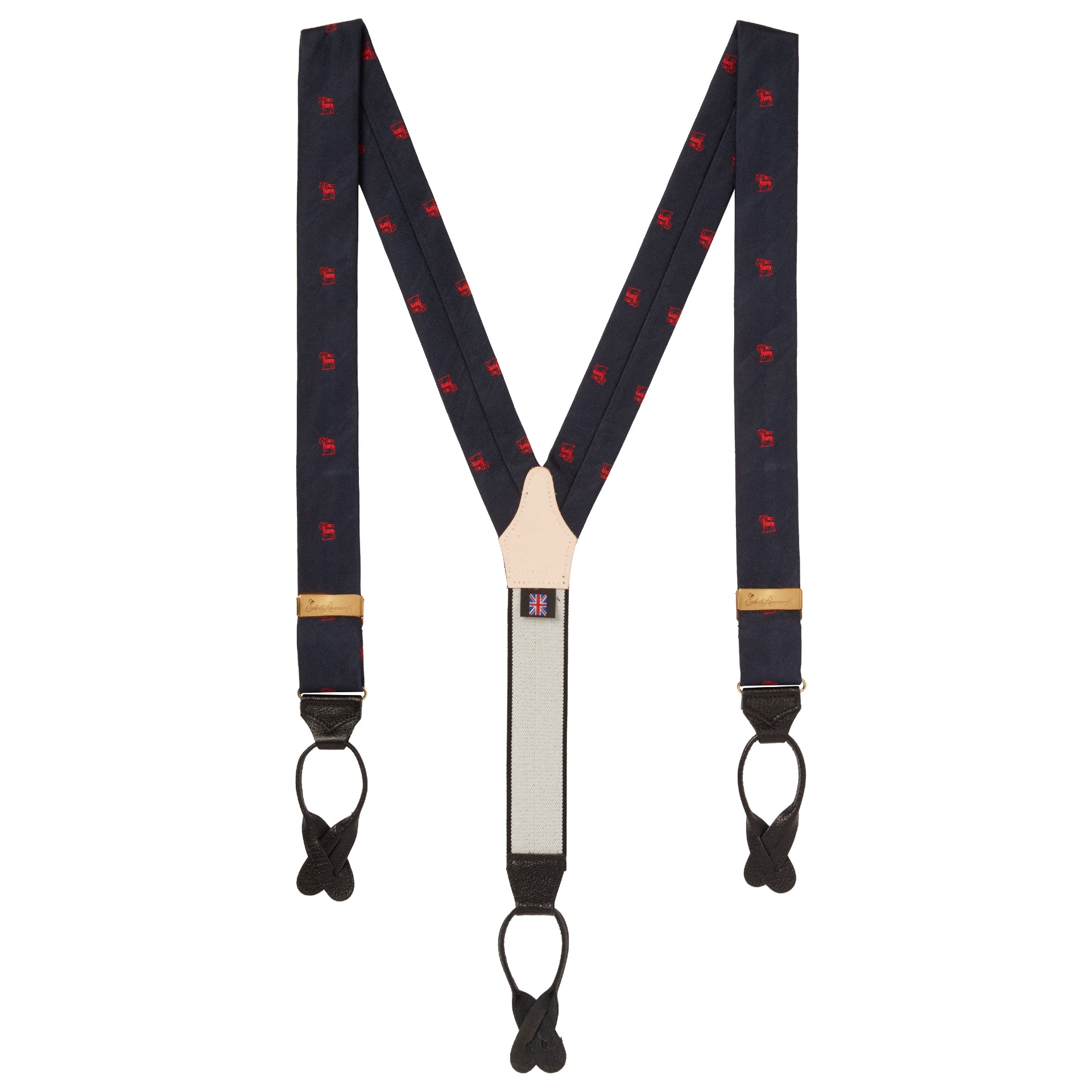 Middle Temple Crest Navy/Red Suspenders for Men - Premium Elastic Braces for Formal Wear & Vintage Style Outfits