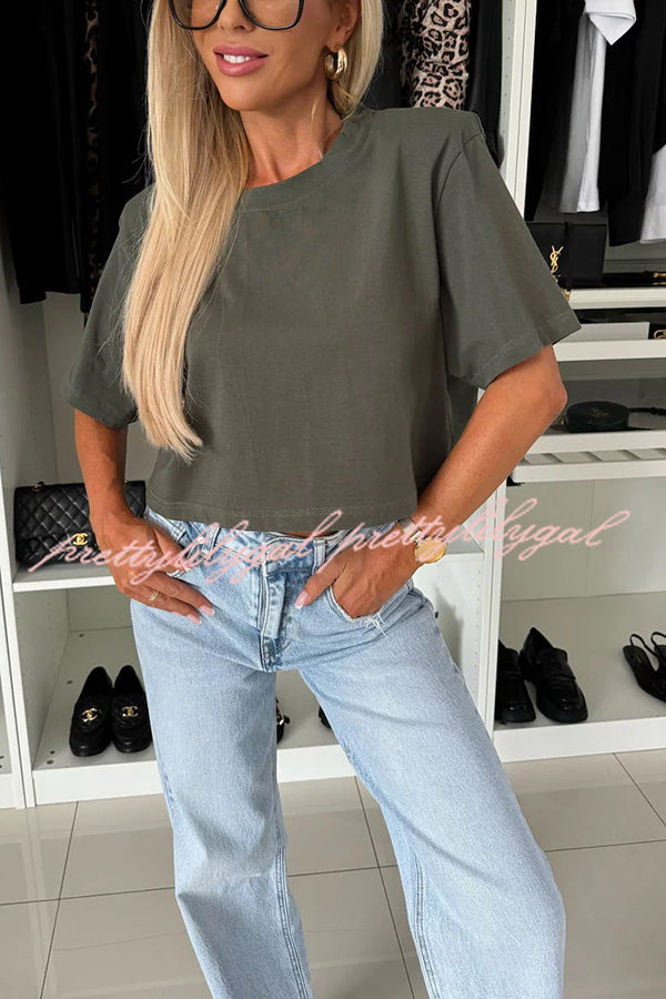 Tayshia Women's Short Sleeve Crop Top Stretchy T-Shirt - Casual Summer Outfit for Beach, Yoga & Streetwear