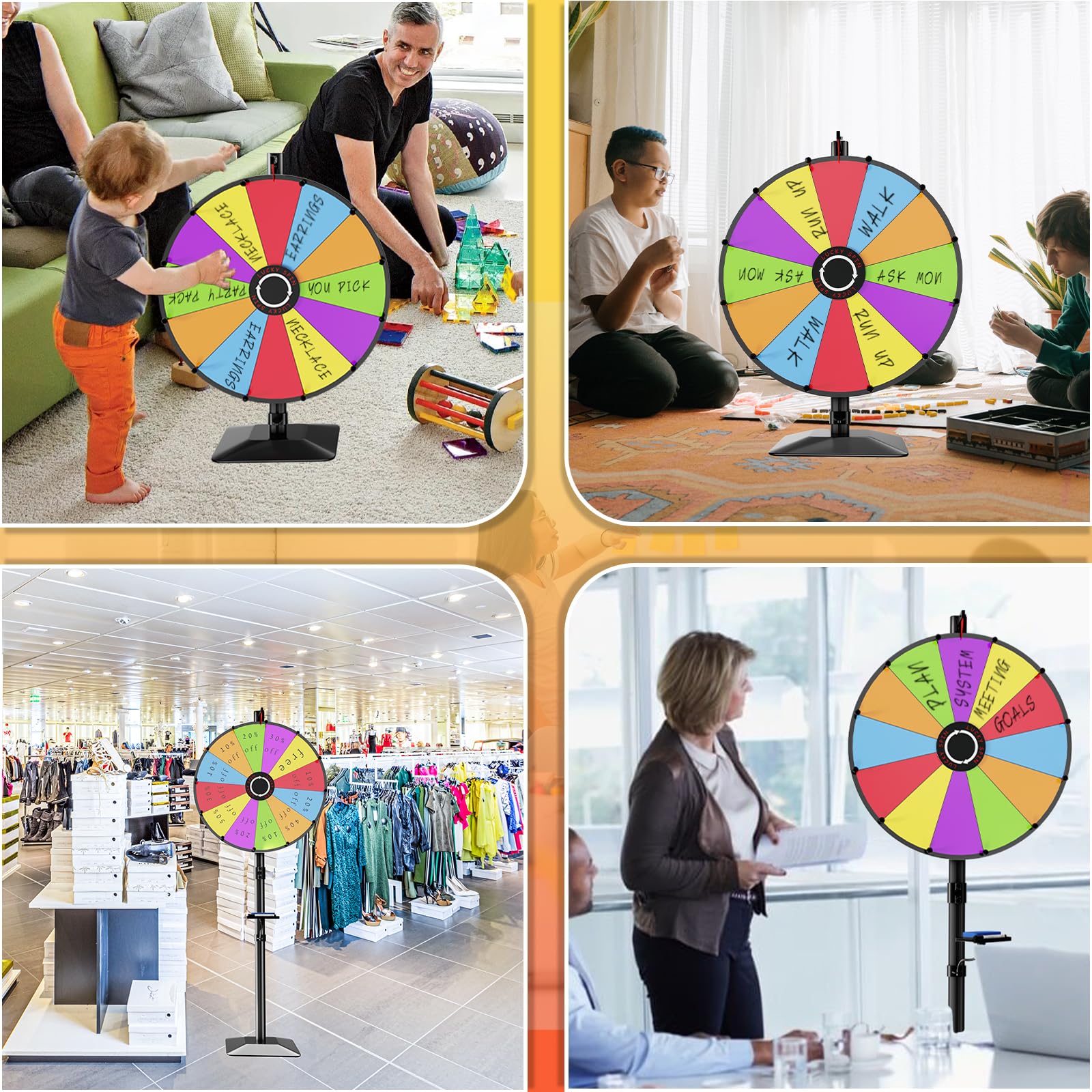 24 Inch Heavy Duty Prize Wheel - Dual Use Tabletop & Floor Stand with Adjustable Height, 12 Slots & Dry Erase Kit - Perfect for Carnival Games, Casino Nights, Trade Shows & Classroom Activities