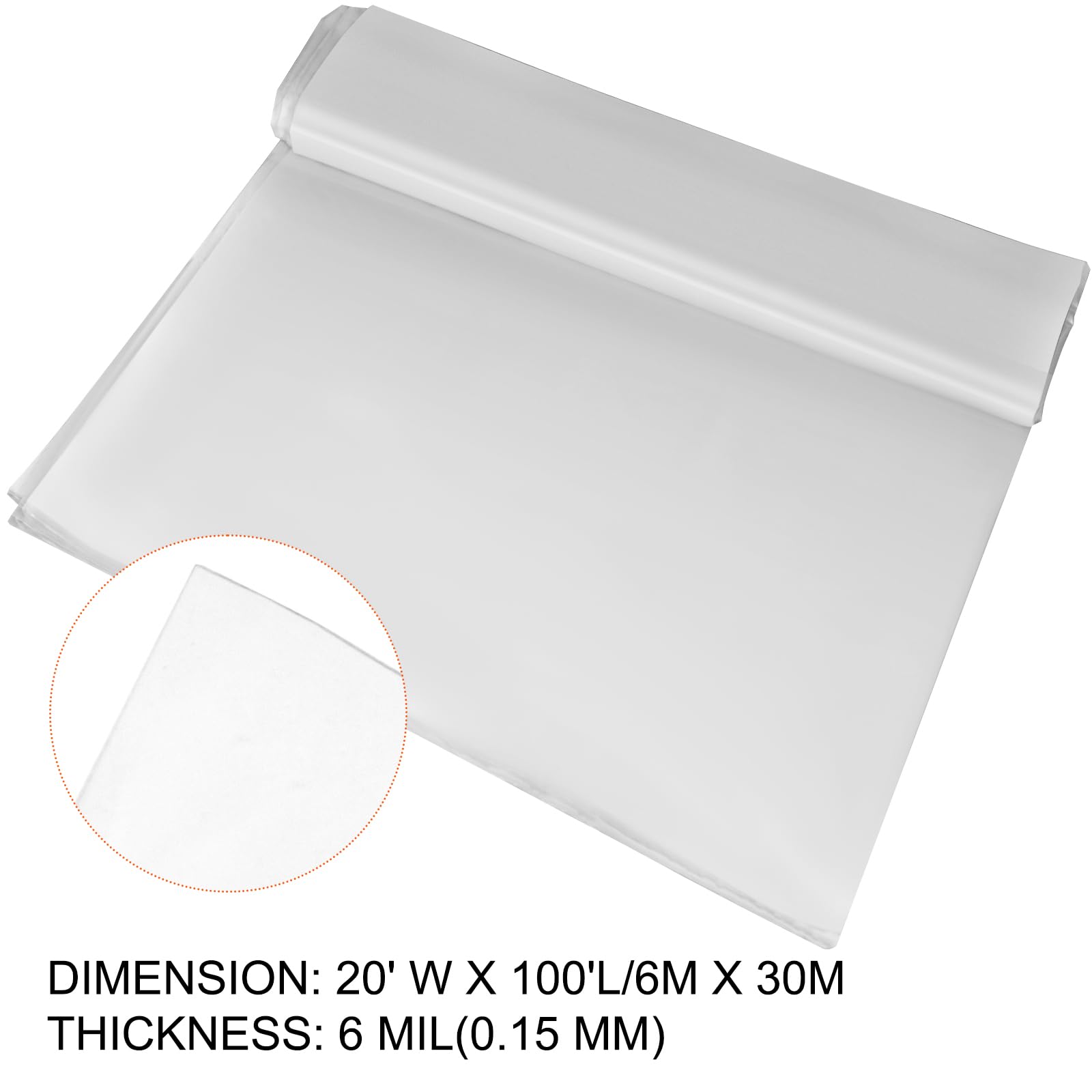 Happybuy 20x100 ft Greenhouse Plastic Film - 6 Mil UV Resistant Polyethylene Cover for Plant Protection & Temperature Control - Durable Clear Plastic Sheeting for Greenhouses, Hoop Houses & Garden Tunnels