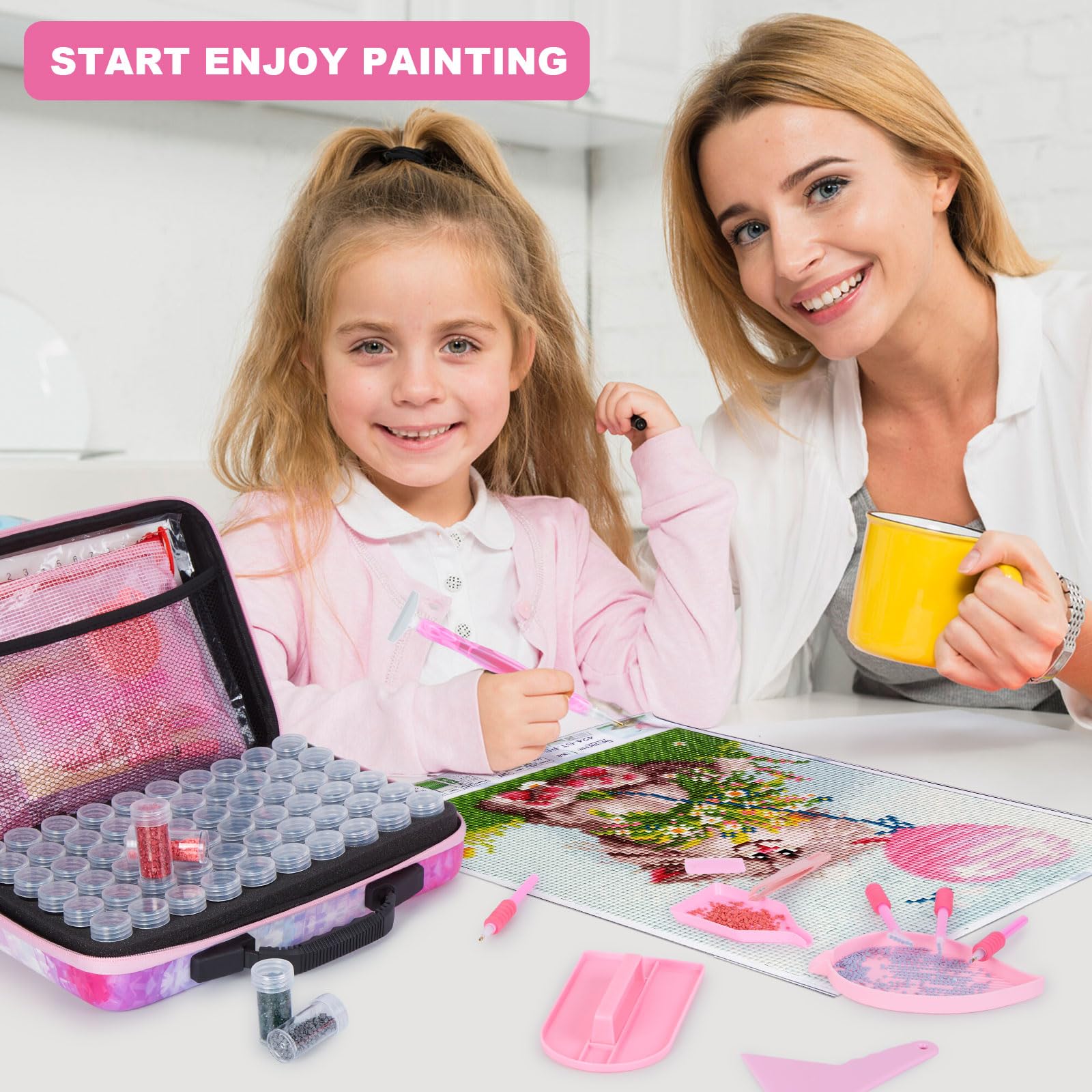 Diamond Painting Storage Box with 60 Slots - Portable Art Tool Organizer for DIY Diamond Painting, Jewelry Beads & Craft Accessories | Perfect for Home Decor, Travel & Gift Giving (Pink)