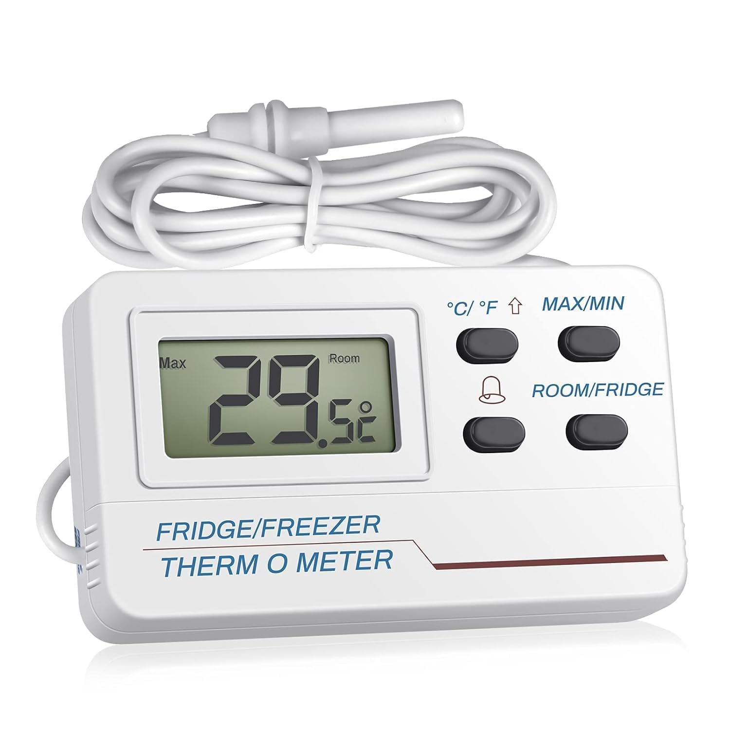 Welltop Digital Fridge Freezer Thermometer with Probe - Wireless Refrigerator Temperature Monitor with Max/Min Memory Alarm - Perfect for Home Kitchen, Bars, Cafes & Food Storage Safety