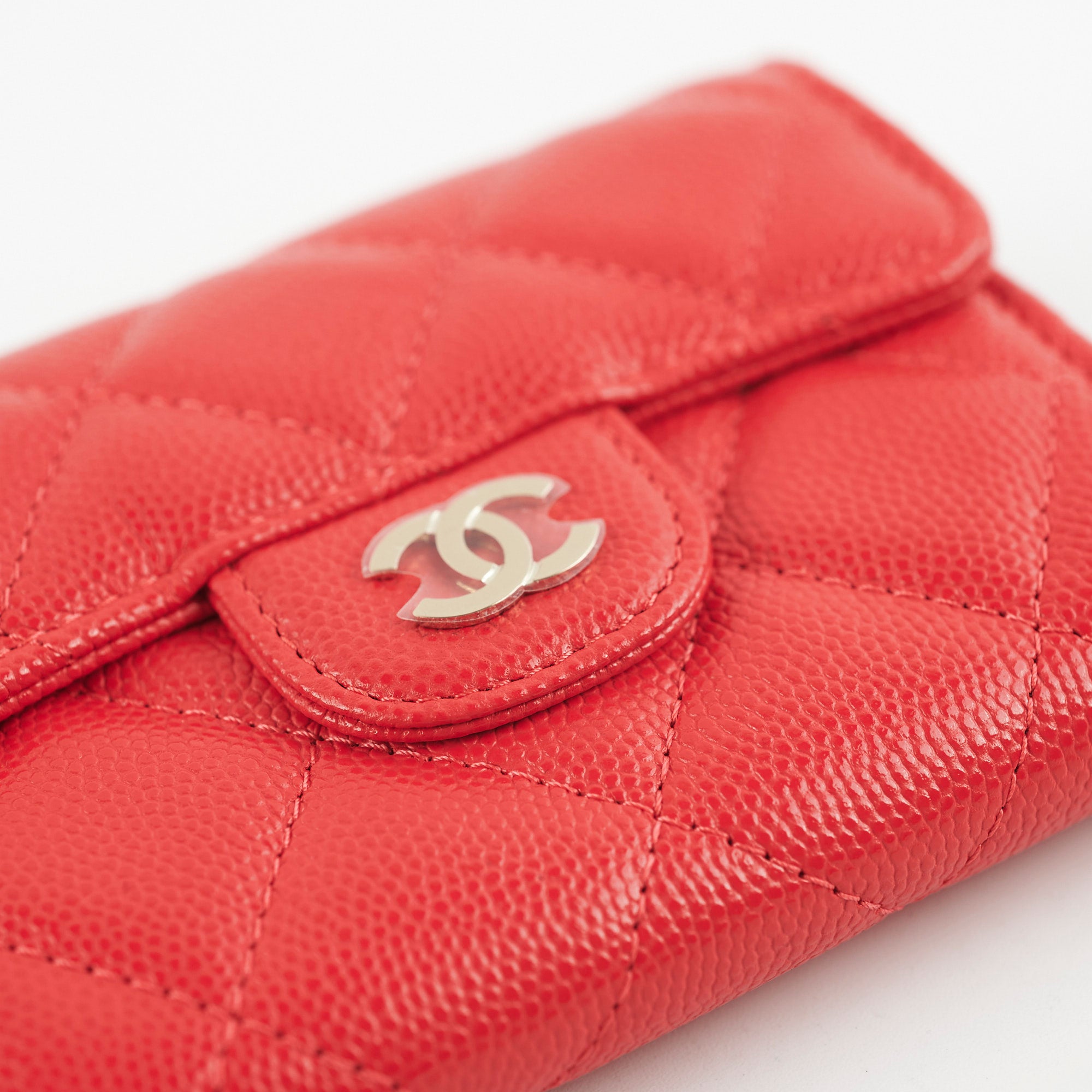 Chanel Small Flap Caviar Leather Red Card Holder Wallet - Luxury Compact Credit Card Case for Women, Perfect for Everyday Use & Gift Giving