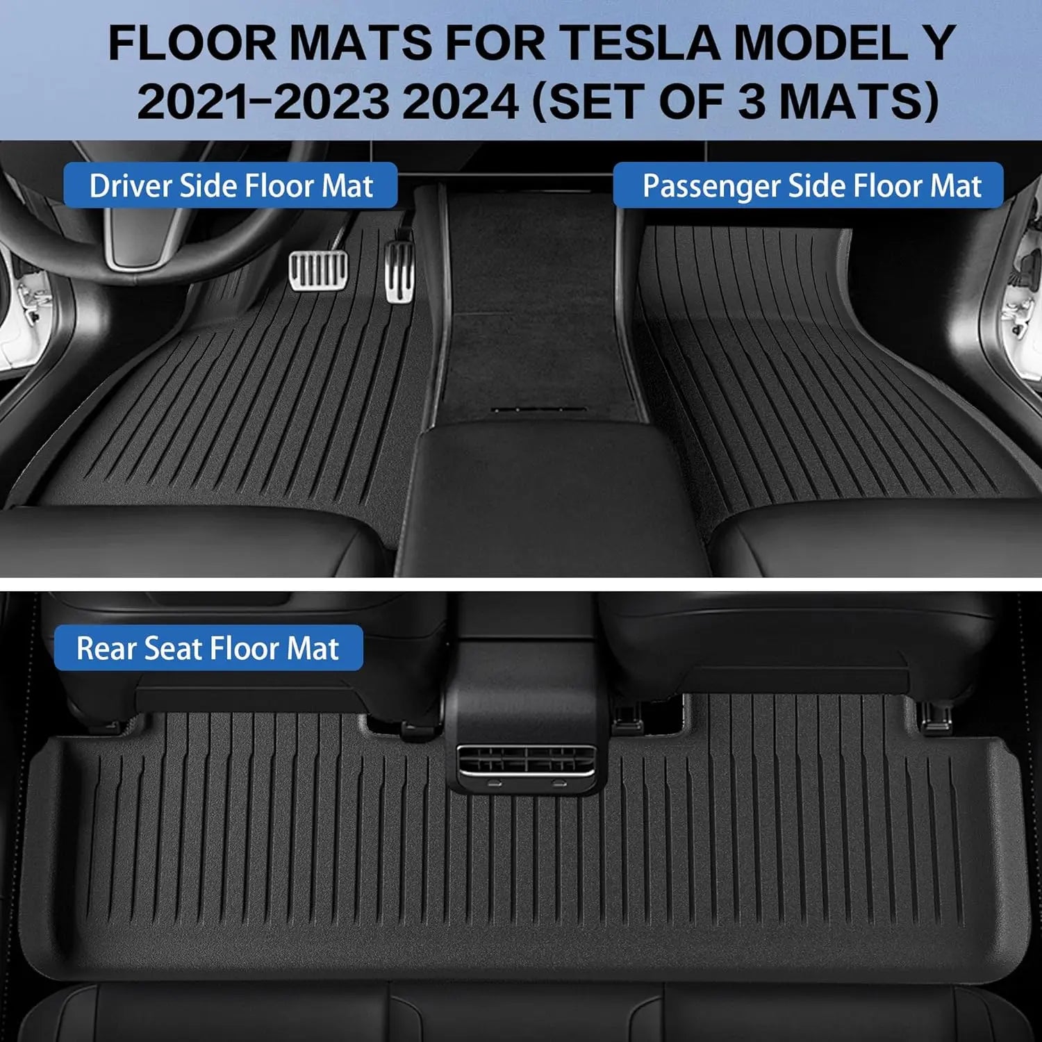 Premium All-Weather TPE Floor Mats for 2021-2024 Tesla Model Y (5 Seats) - Custom Fit Waterproof & Anti-Slip Front & Rear Full Set Car Mats - Perfect for Daily Commute, Road Trips & Winter Protection