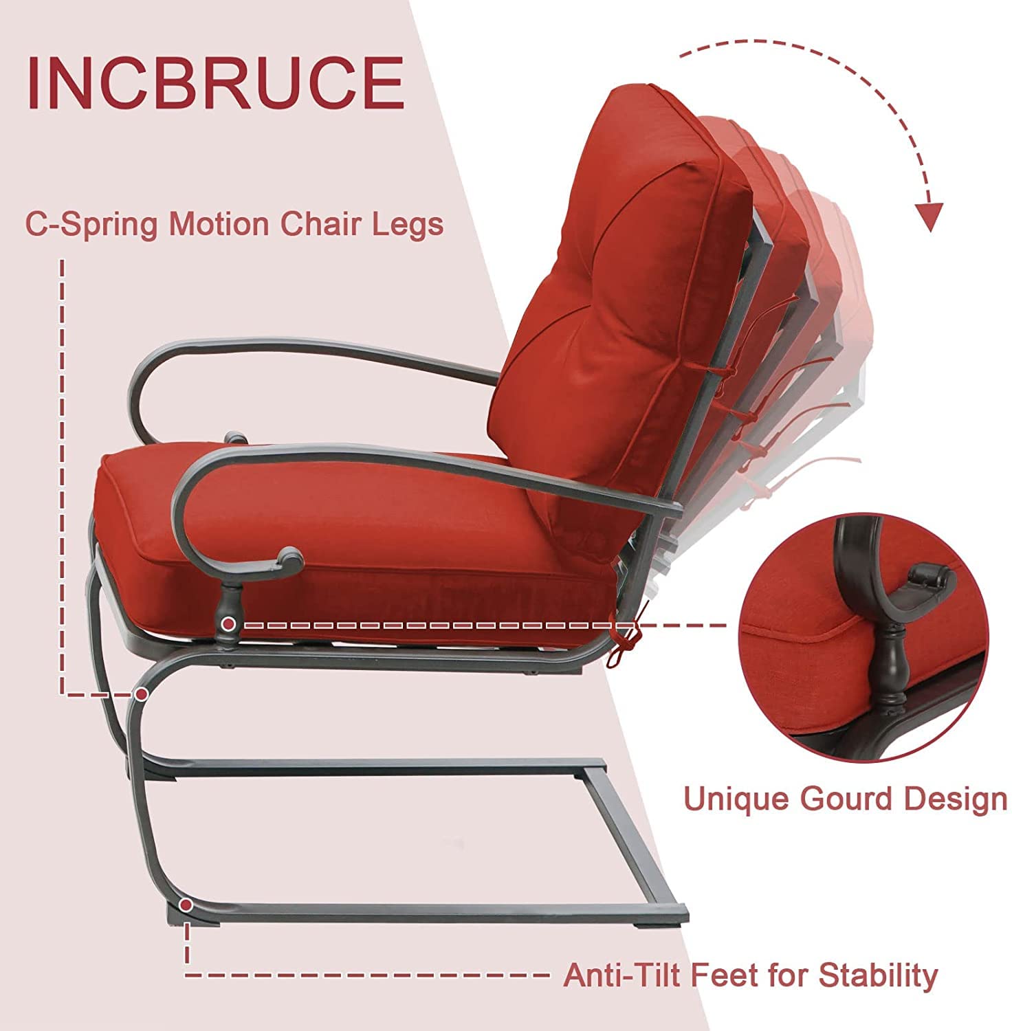 Incbruce 5-Piece Wrought Iron Patio Furniture Set - Outdoor Metal Conversation Set with Loveseat, Coffee Table, Bistro Table & 2 Spring Chairs (Includes Cushions, Red) - Perfect for Garden, Backyard, Poolside & Patio Relaxation