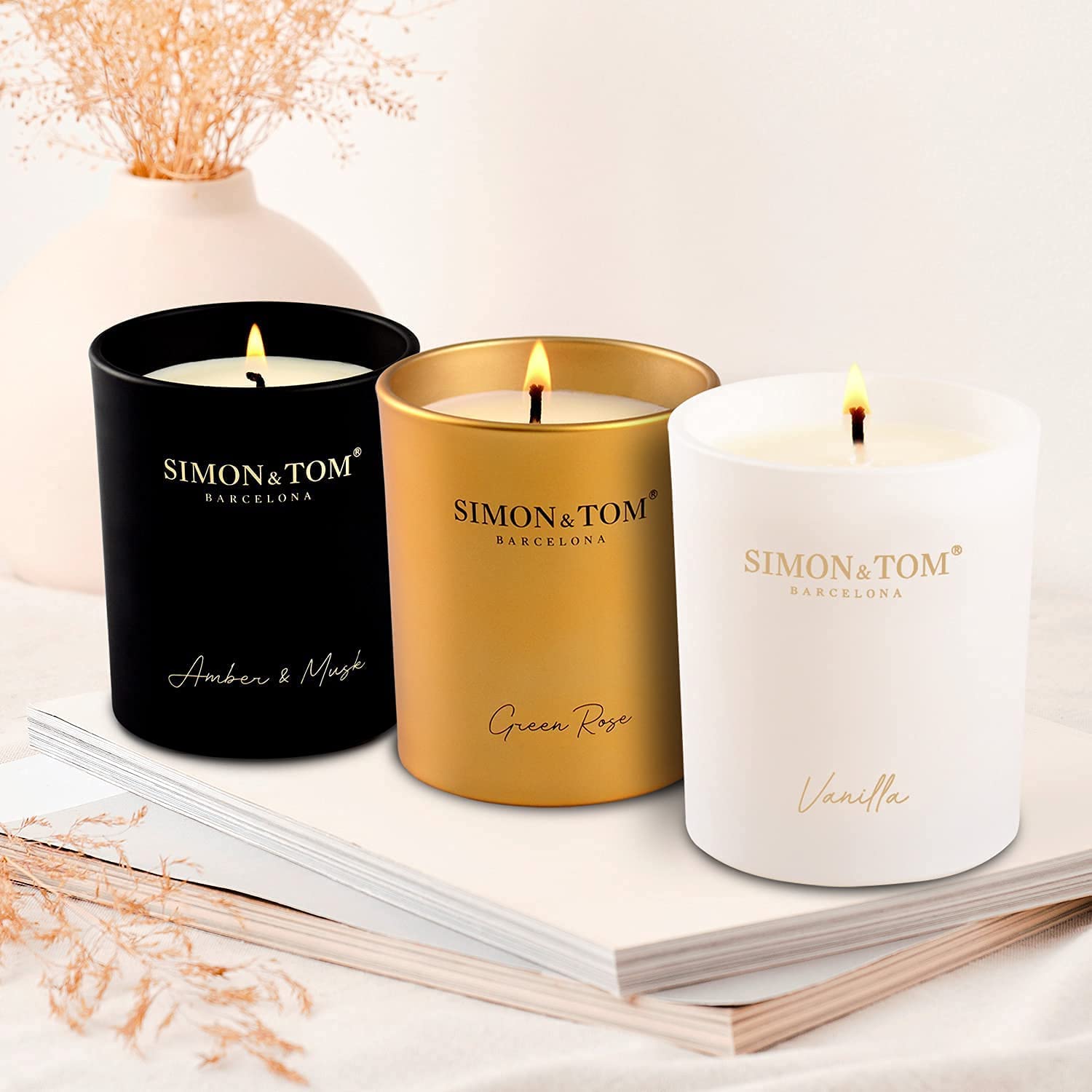 Simon & Tom Highly Scented Premium Green Rose Soy Wax Candle - 10oz, 100-Hour Burn Time, Natural Organic Aromatherapy Candle in Glass Jar with Matte Gold Gift Box - Perfect for Home, Office, Spa, Meditation & Romantic Gifts