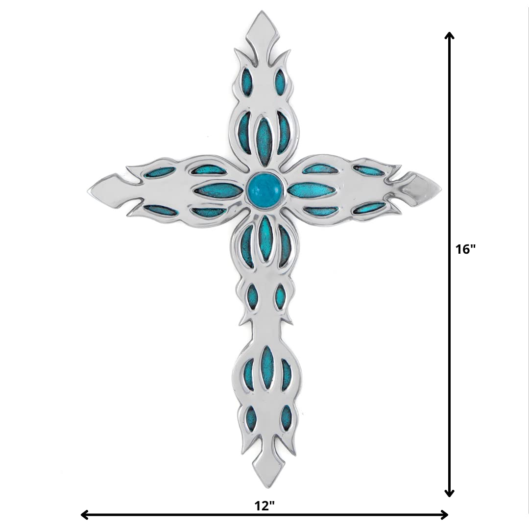 Handmade Silver Blue Crackled Glass Cross Wall Decor for Home & Office Gifts