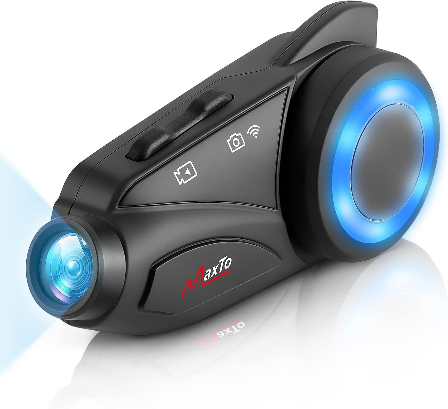 MAXTO M3 Motorcycle Bluetooth Intercom Headset with Camera - 6 Rider 1000M Communication System, Wireless Interphone for Motorbike Helmets (Siri/Google Assistant, Waterproof, FM Radio, Supports 128G TF Card) - Perfect for Group Rides, Touring & Adventure Motorcycling
