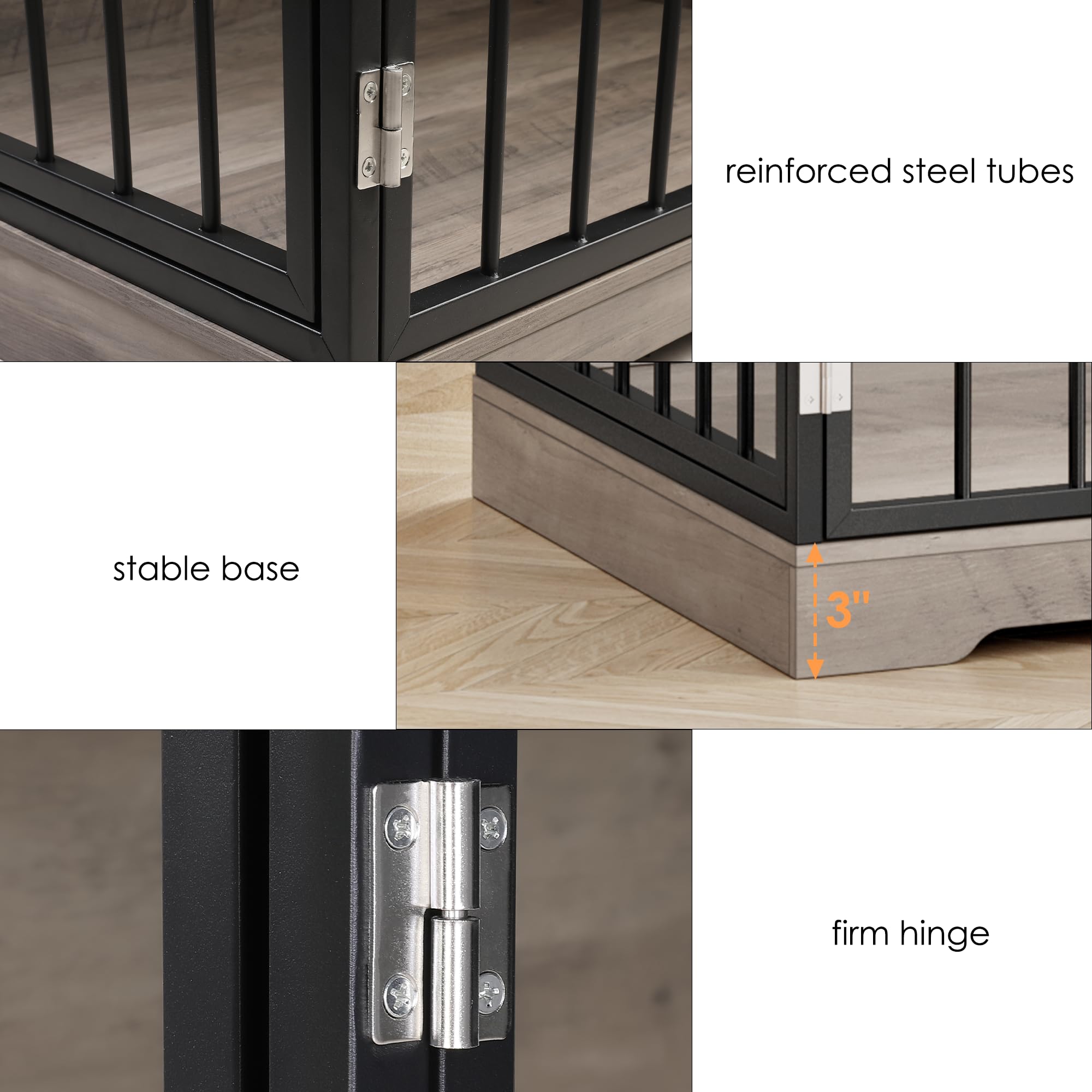 Wooden Dog Crate Furniture with Storage - Modern Pet House for Small Medium Dogs, Indoor Kennel & Side Table for Living Room