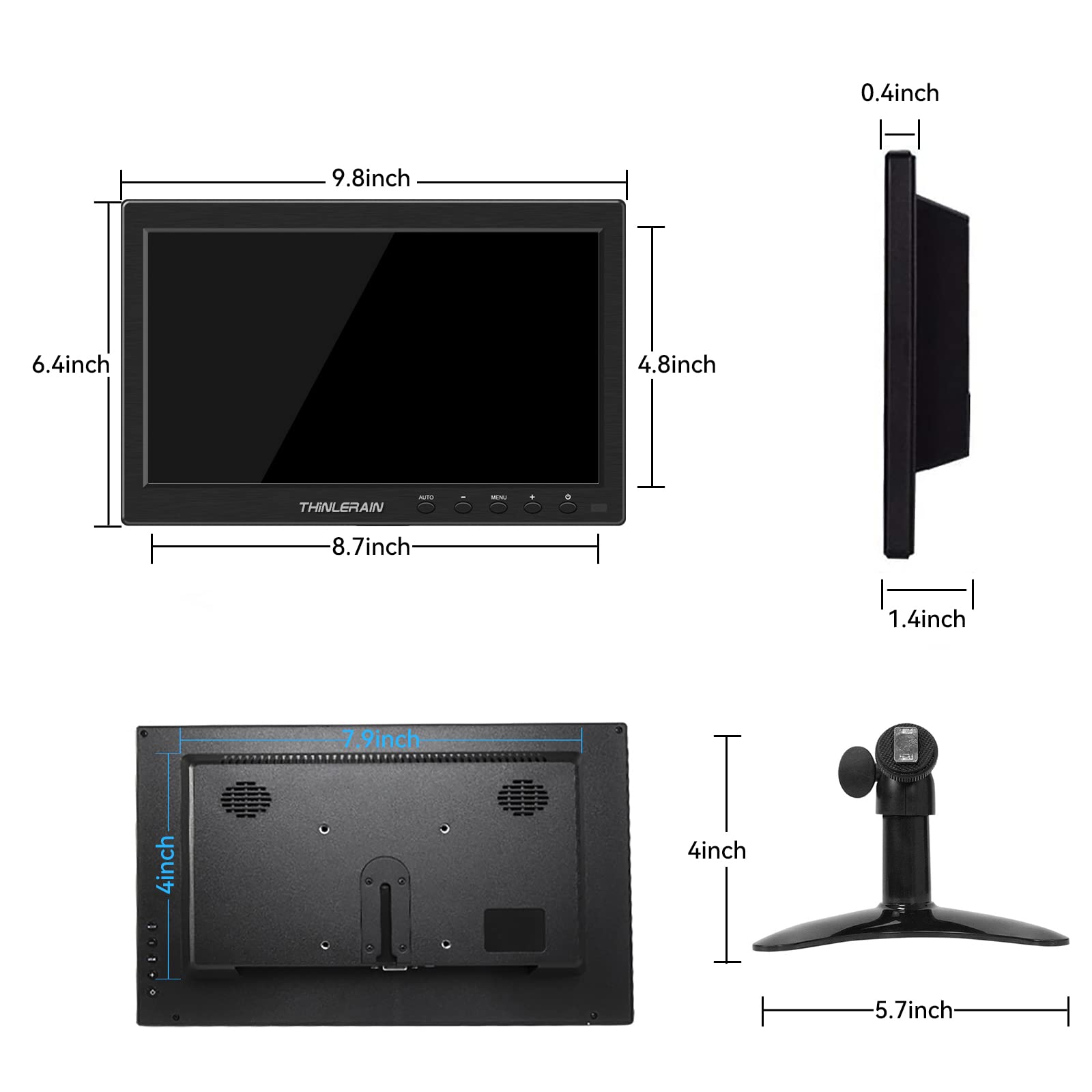 10.1 Inch Thinlerain Mini PC Monitor - 1366x768 LED IPS Screen with HDMI & VGA Ports, Built-in Speakers for Laptop, Computer - Perfect for Home Office, Gaming & Digital Signage