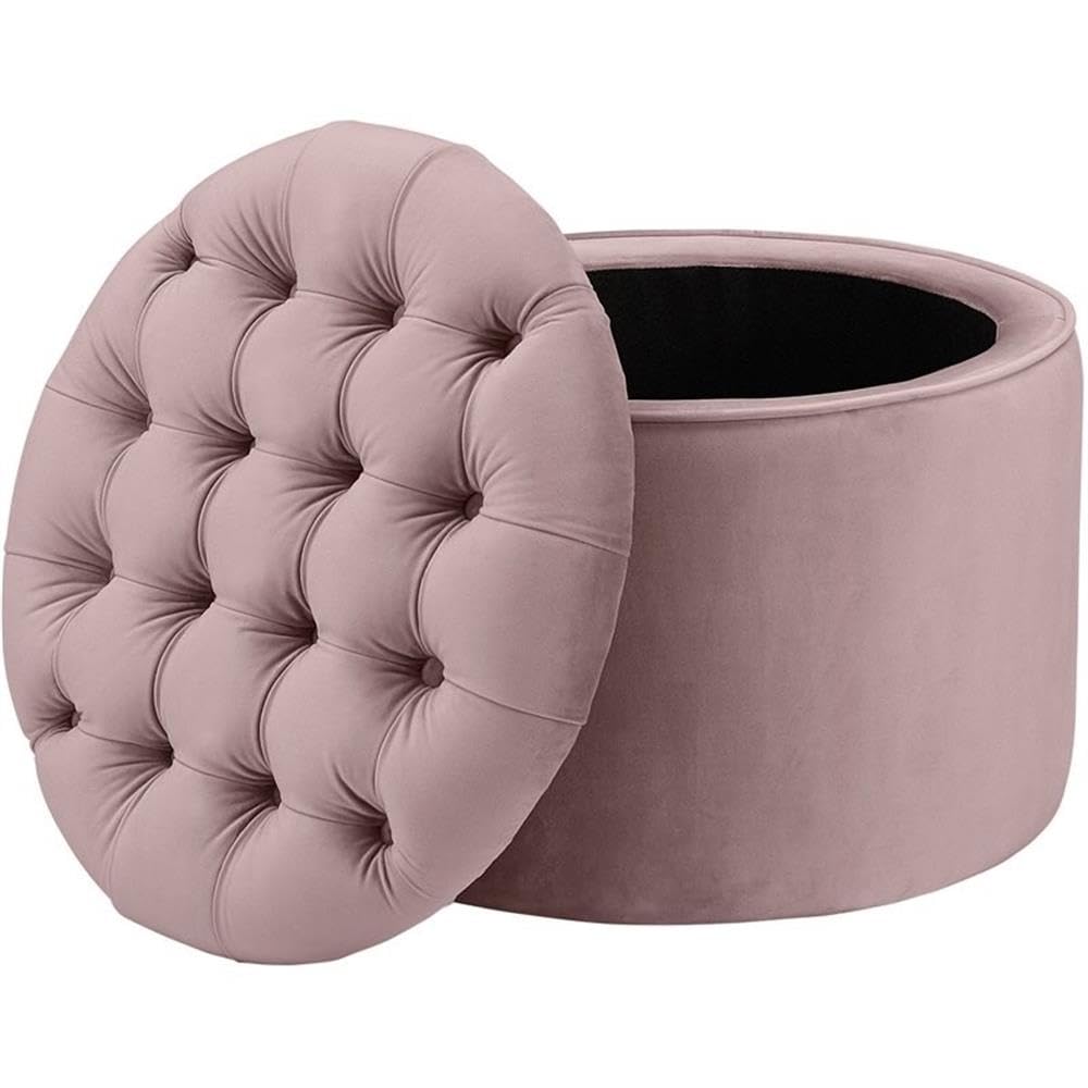 TOV Furniture Queen Size Velvet Storage Ottoman with Tufted Lid - Blush Pink for Bedroom, Living Room, and Home Decor